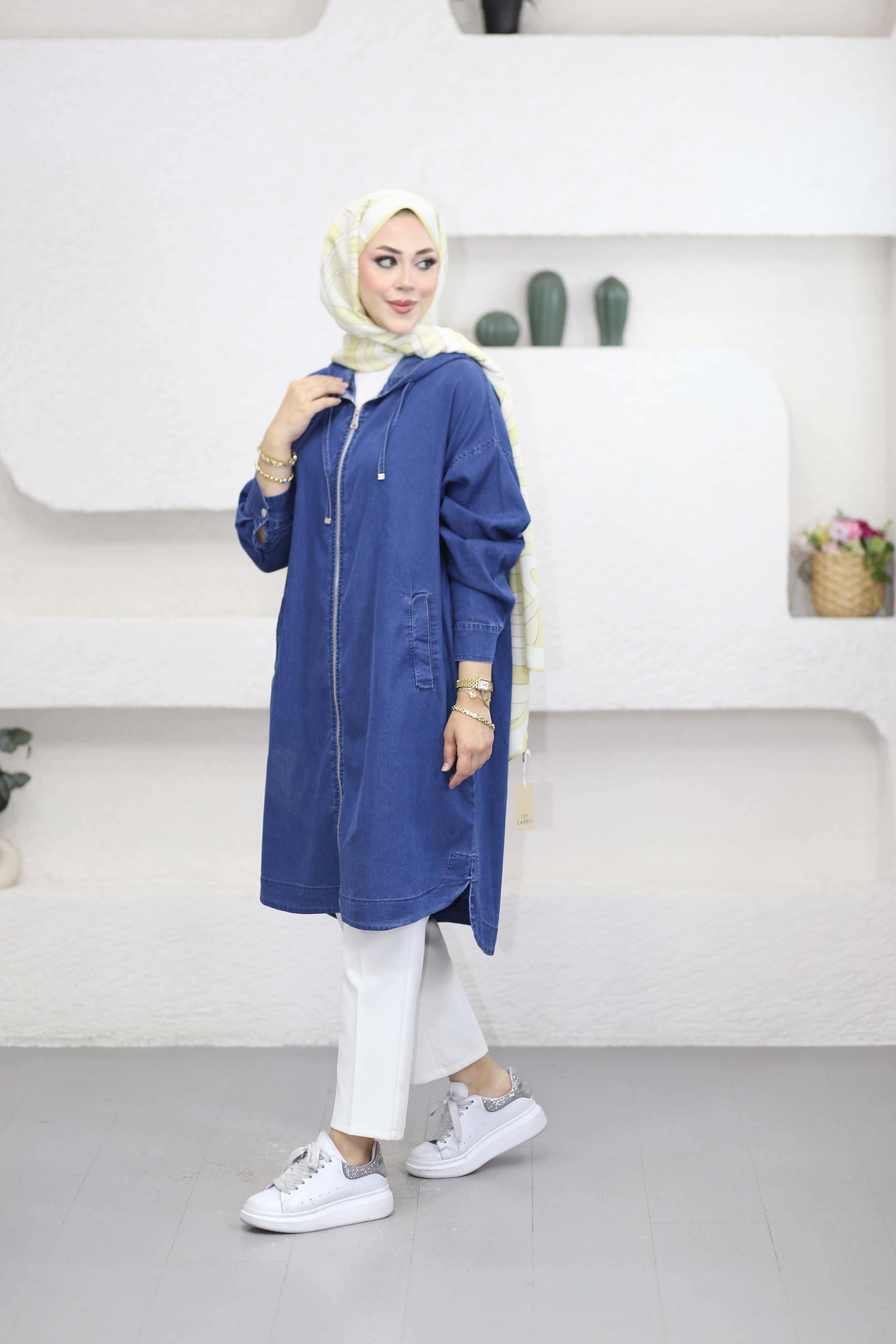 Fermuarlı tencel Kap Mavi 6540
