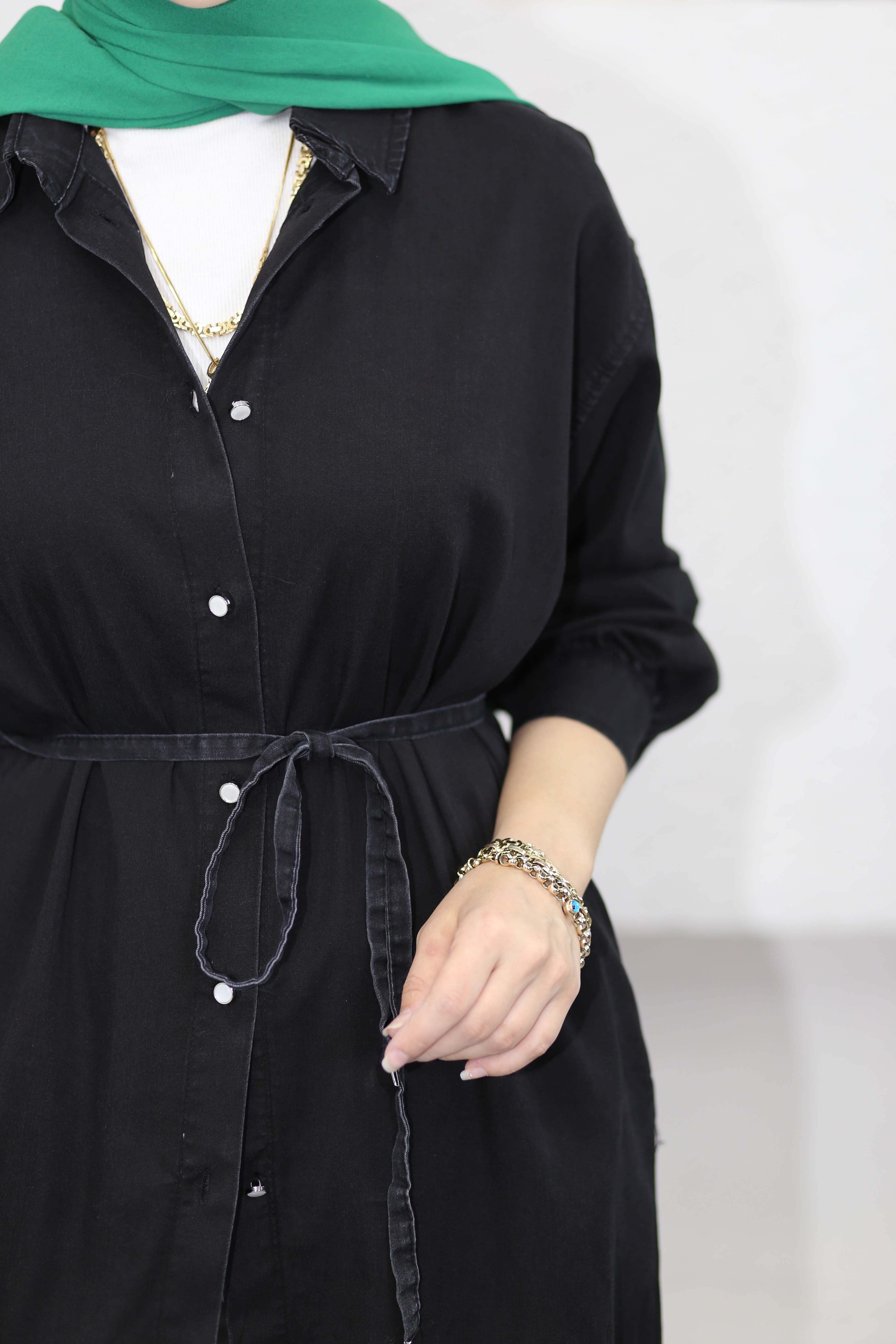 Düğmeli Denim Kap Siyah 5836