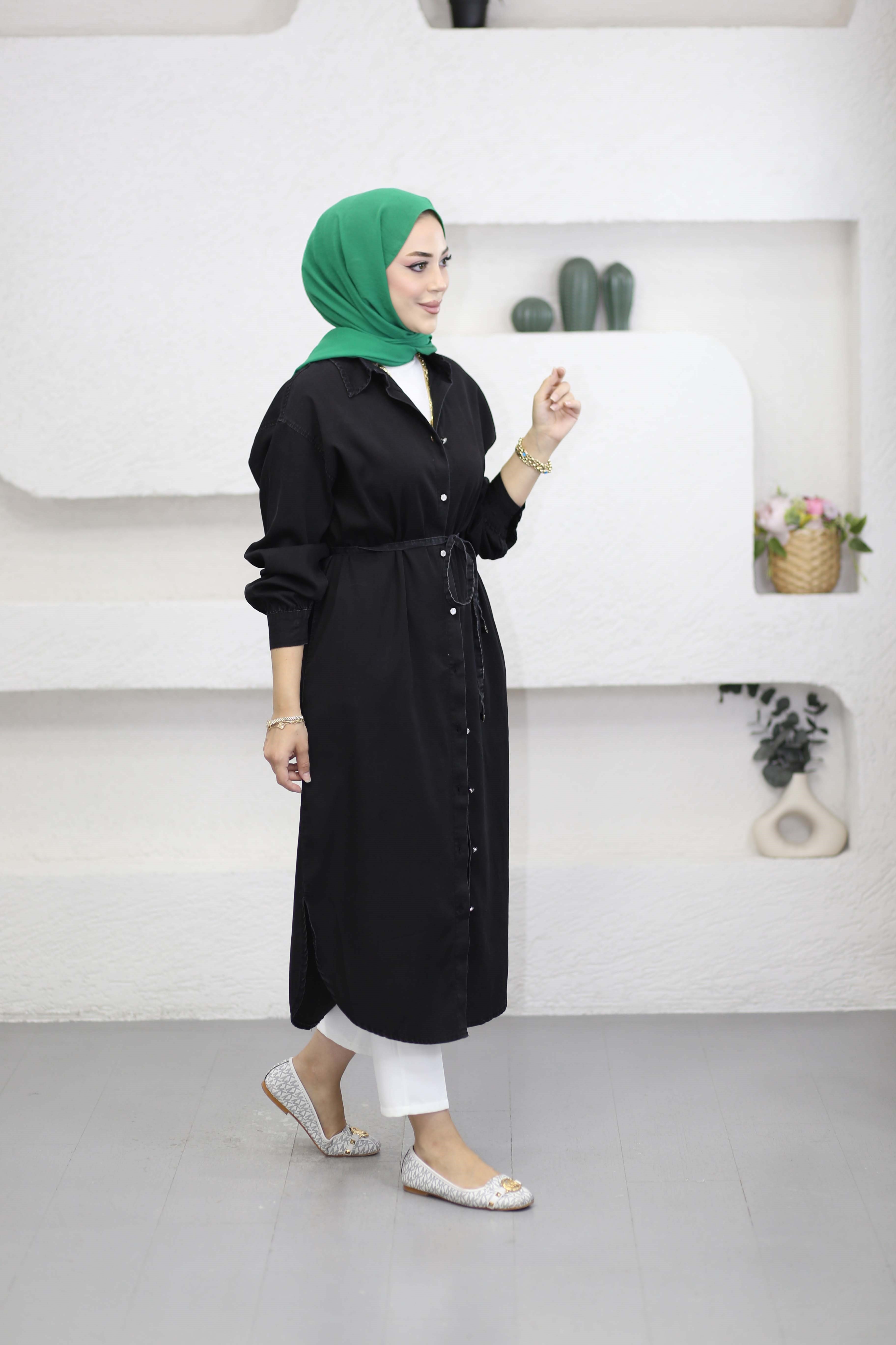 Düğmeli Denim Kap Siyah 5836