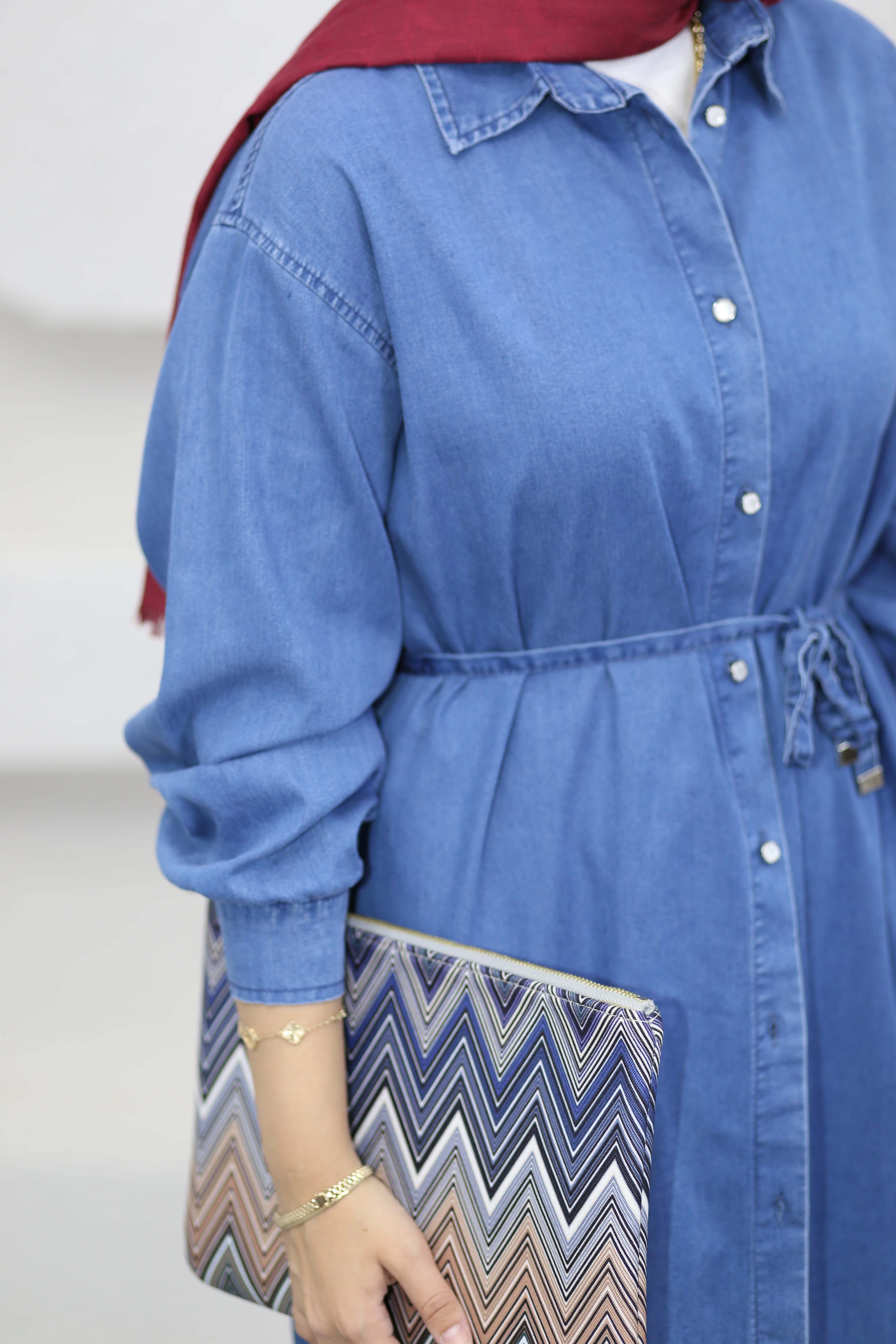 Düğmeli Denim Kap Açık Mavi 5836