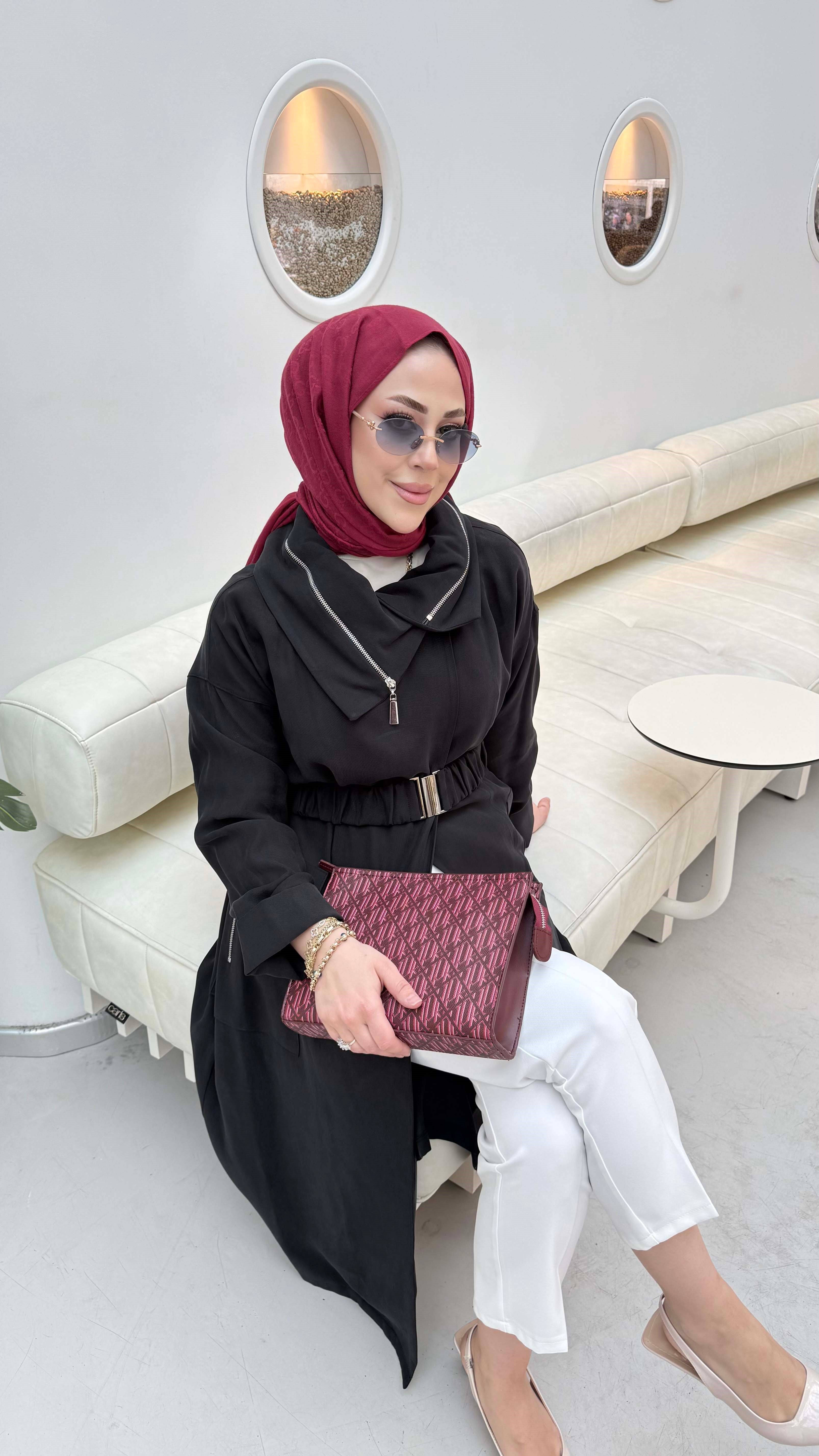 Yaka Fermuarlı Tasarım Kap Siyah 5028