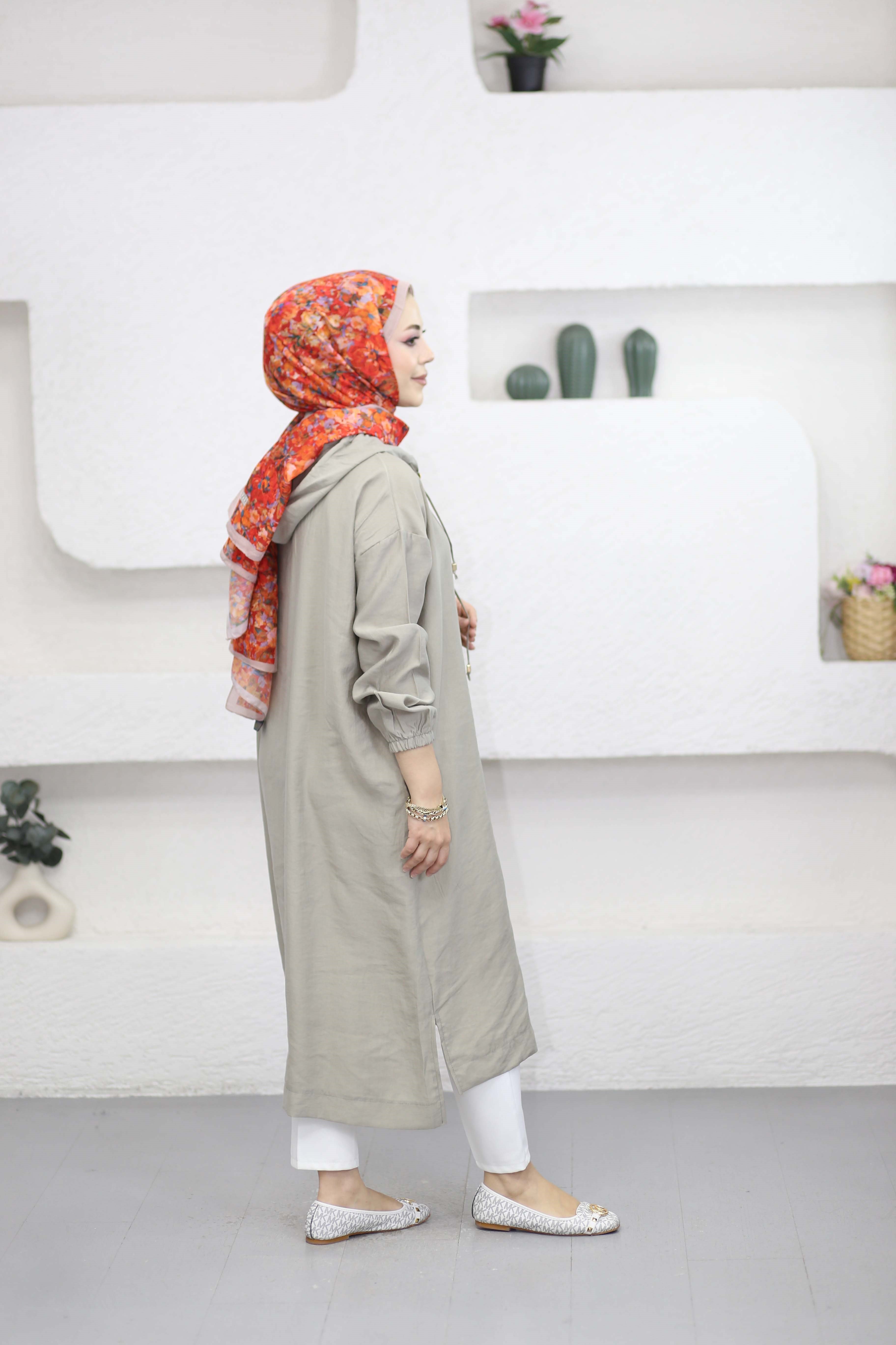 Yırtmaçlı Fermuarlı Kap Vizon 2992