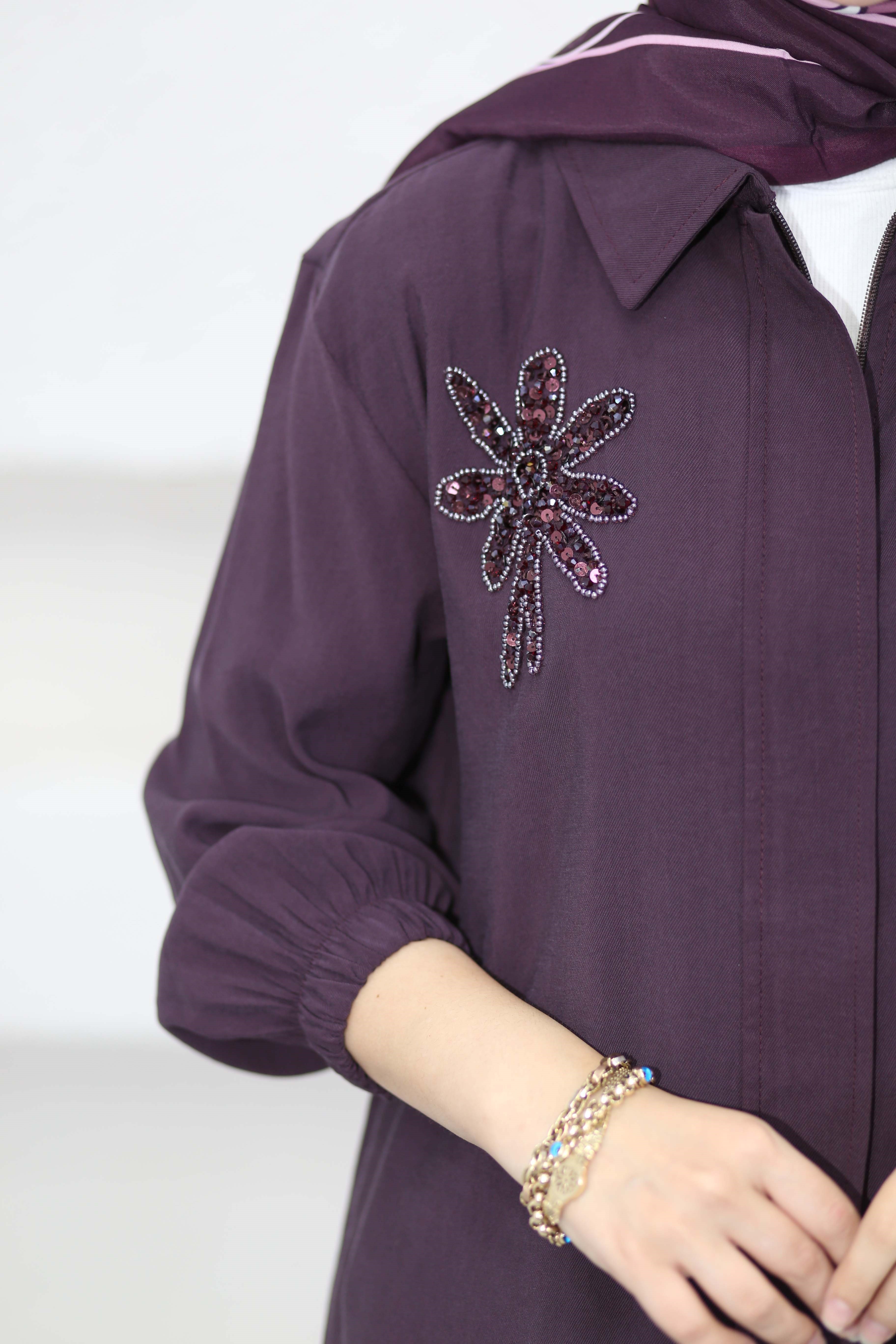 Boncuk Çamlı Tencel Kap Mor 7558