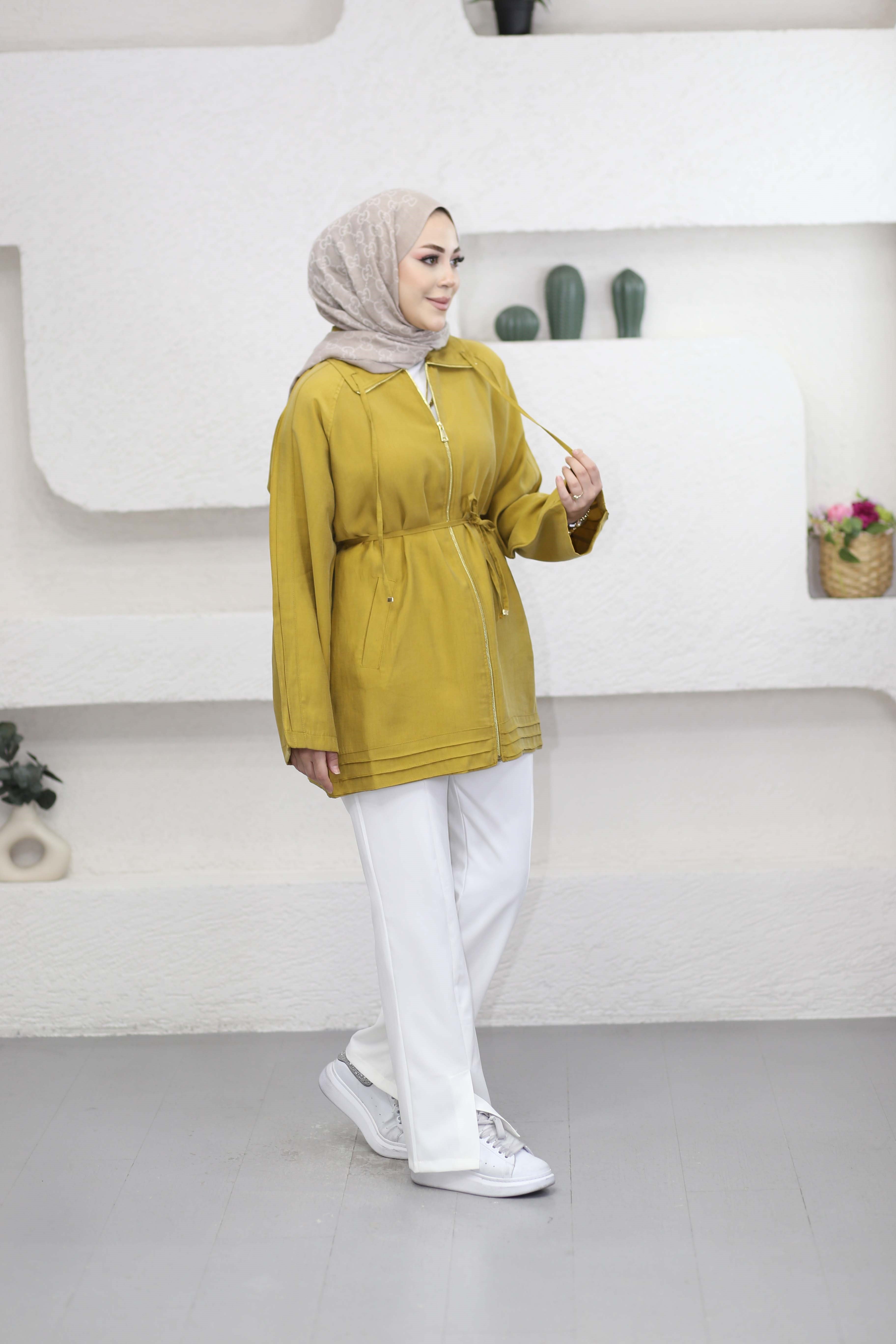 Yaka Bağcıklı Kap Hardal 6451