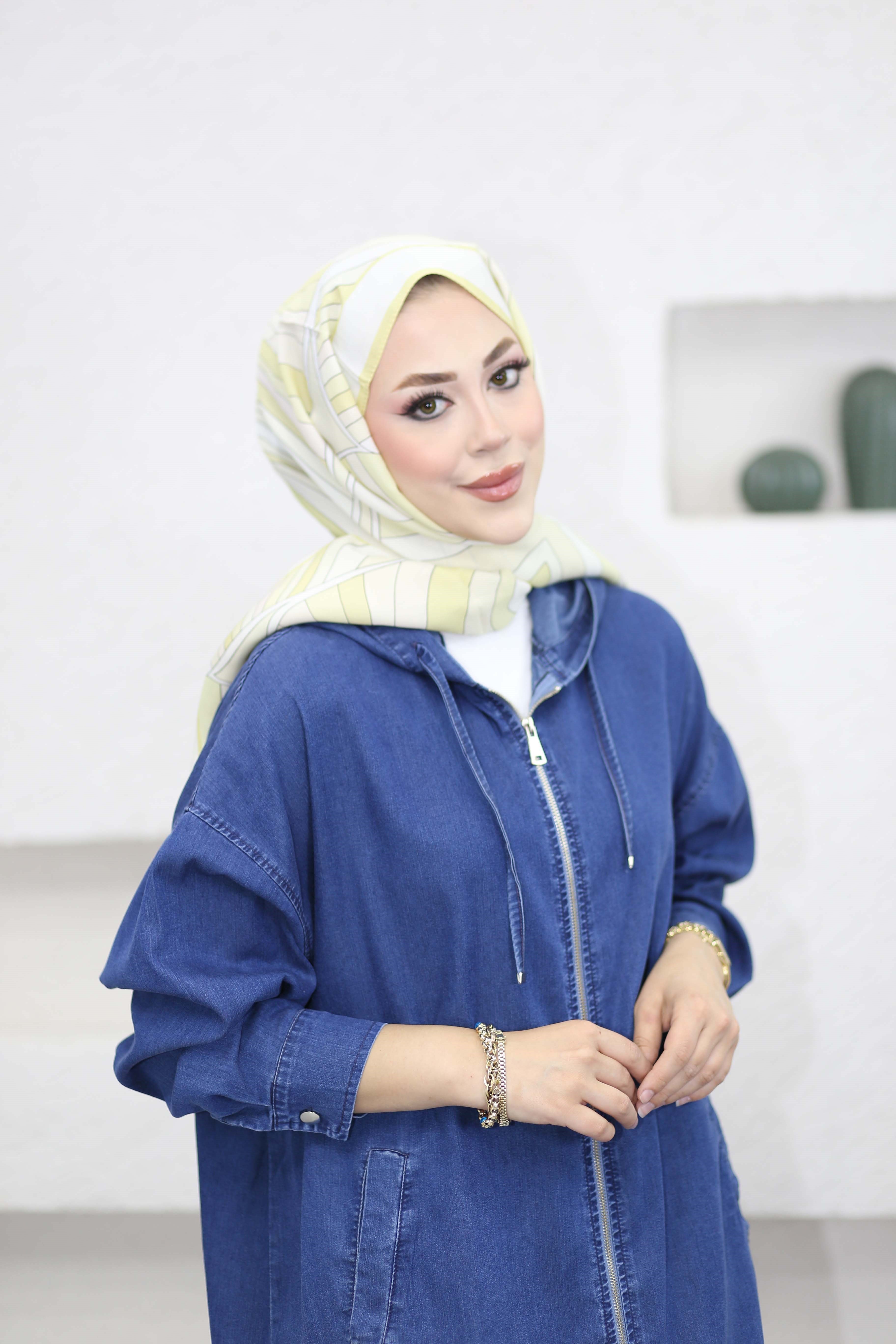 Fermuarlı tencel Kap Mavi 6540