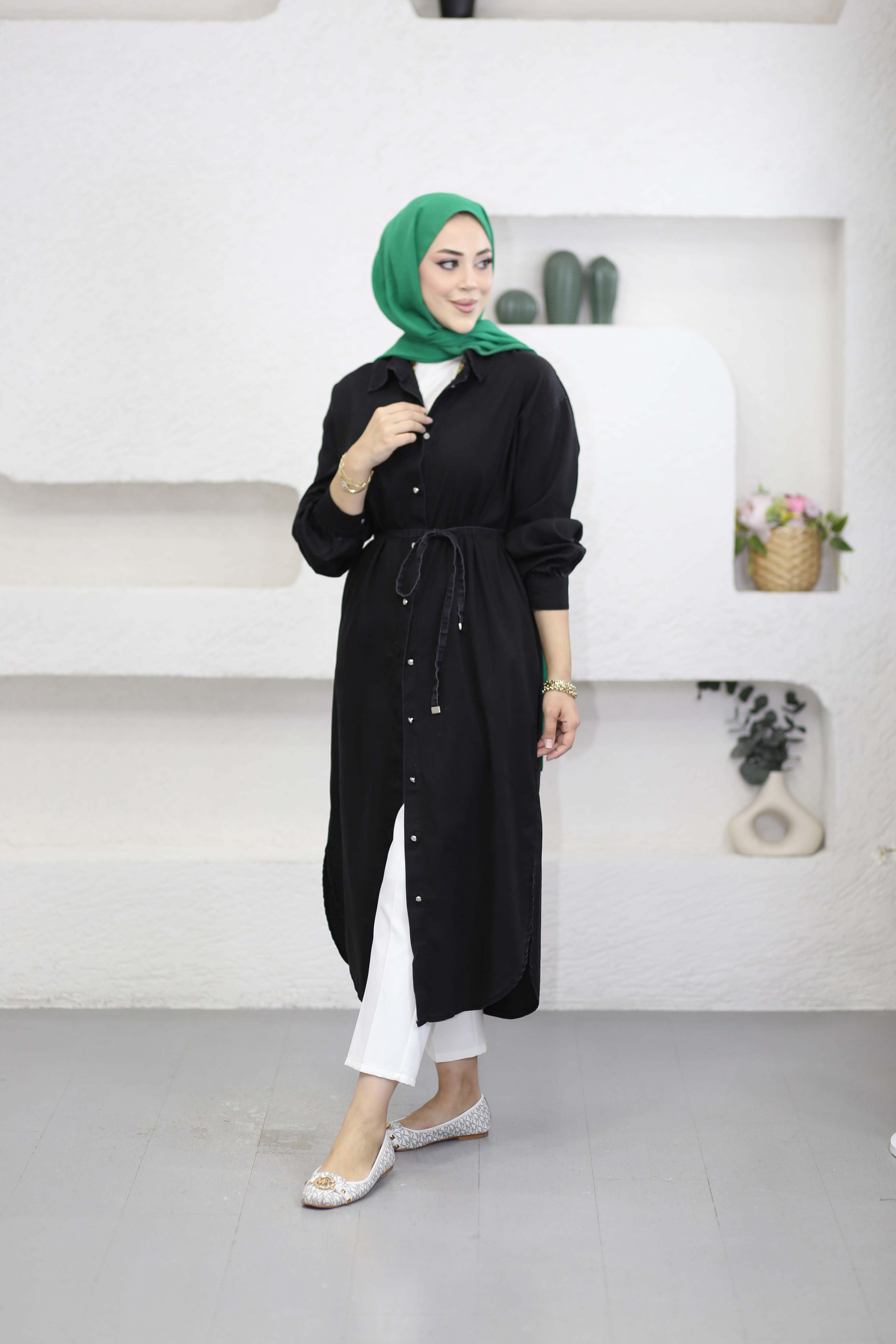 Düğmeli Denim Kap Siyah 5836