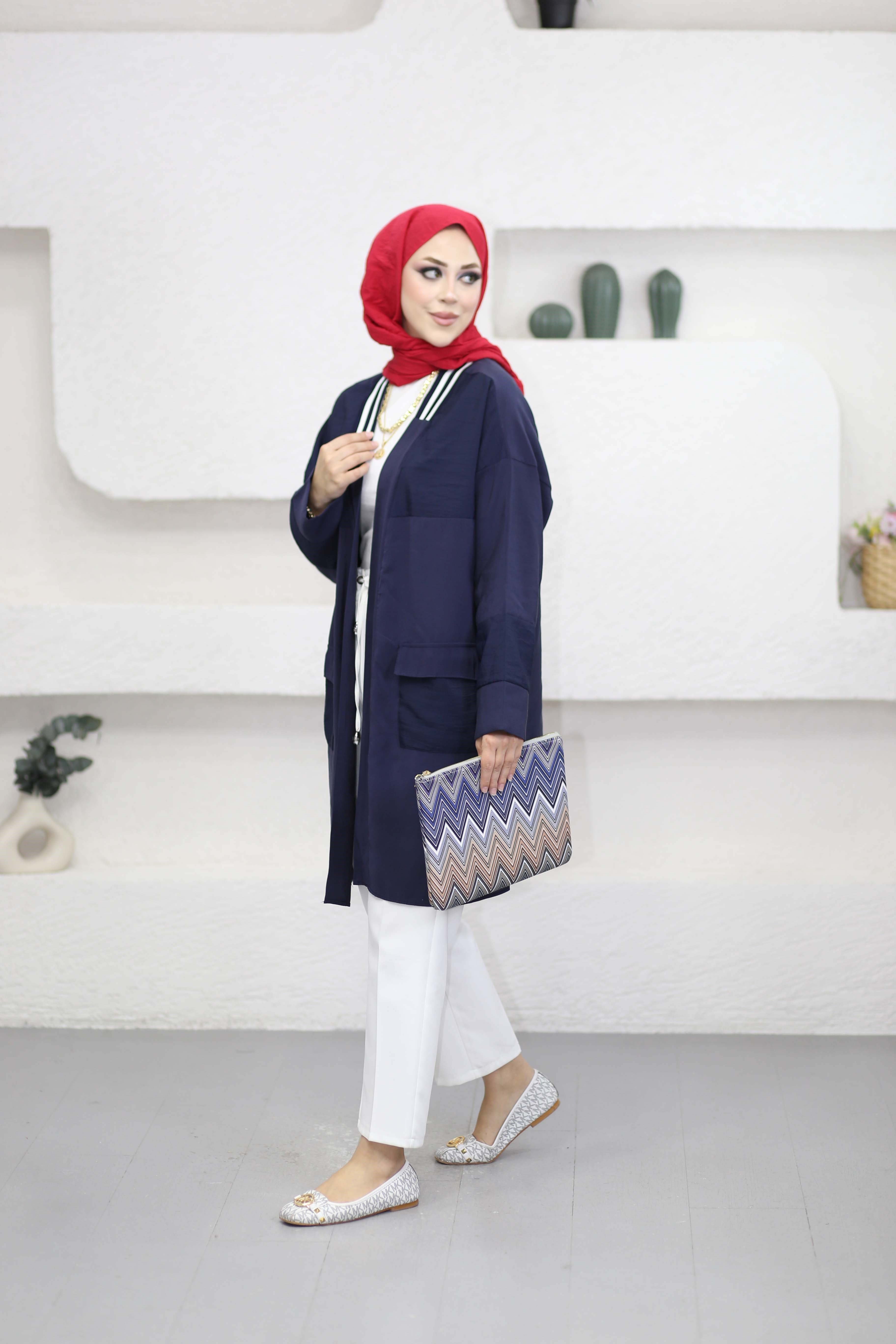 Şeritli Kap Lacivert 24430