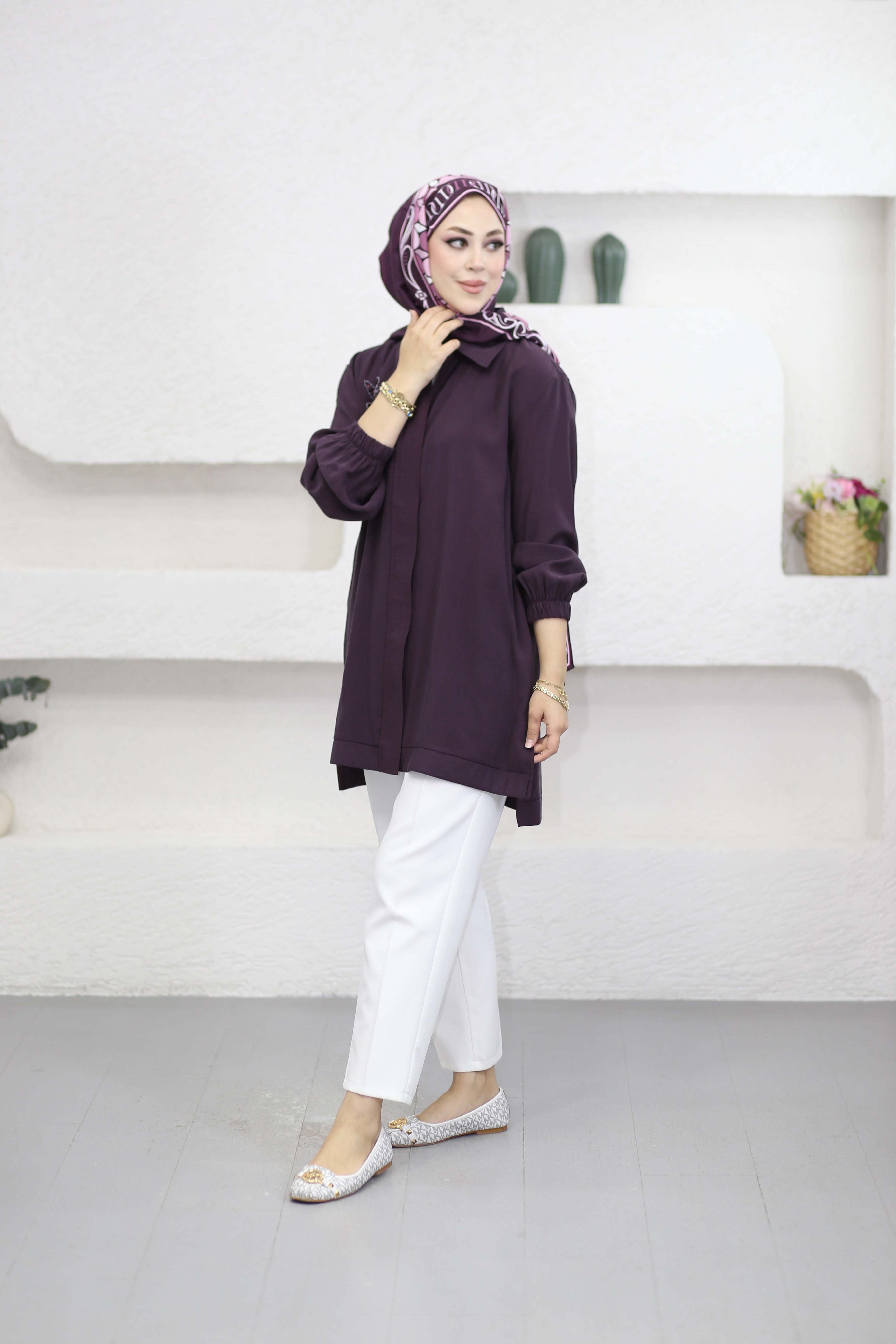 Boncuk Çamlı Tencel Kap Mor 7558