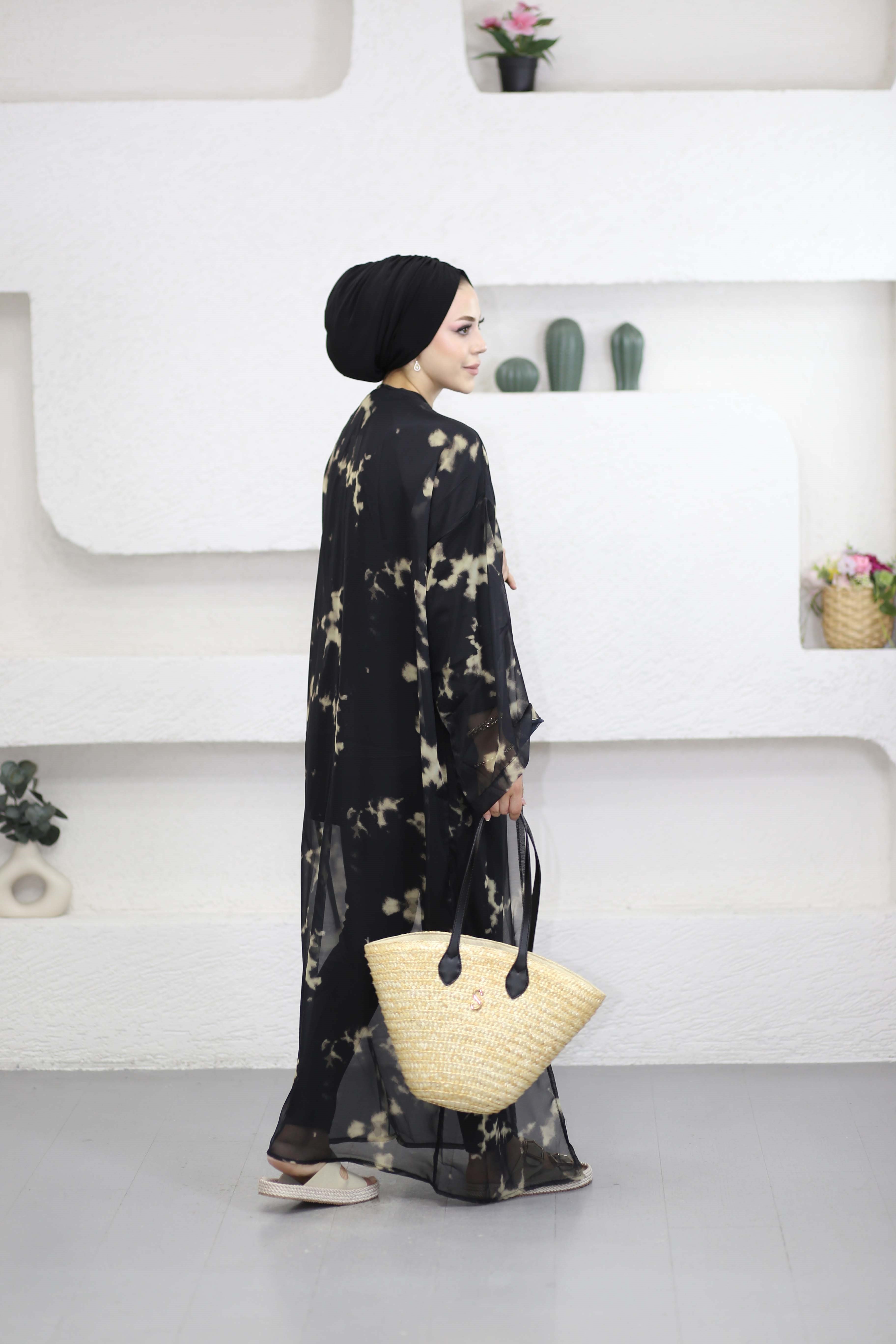 Desenli Kimono Siyah 0002