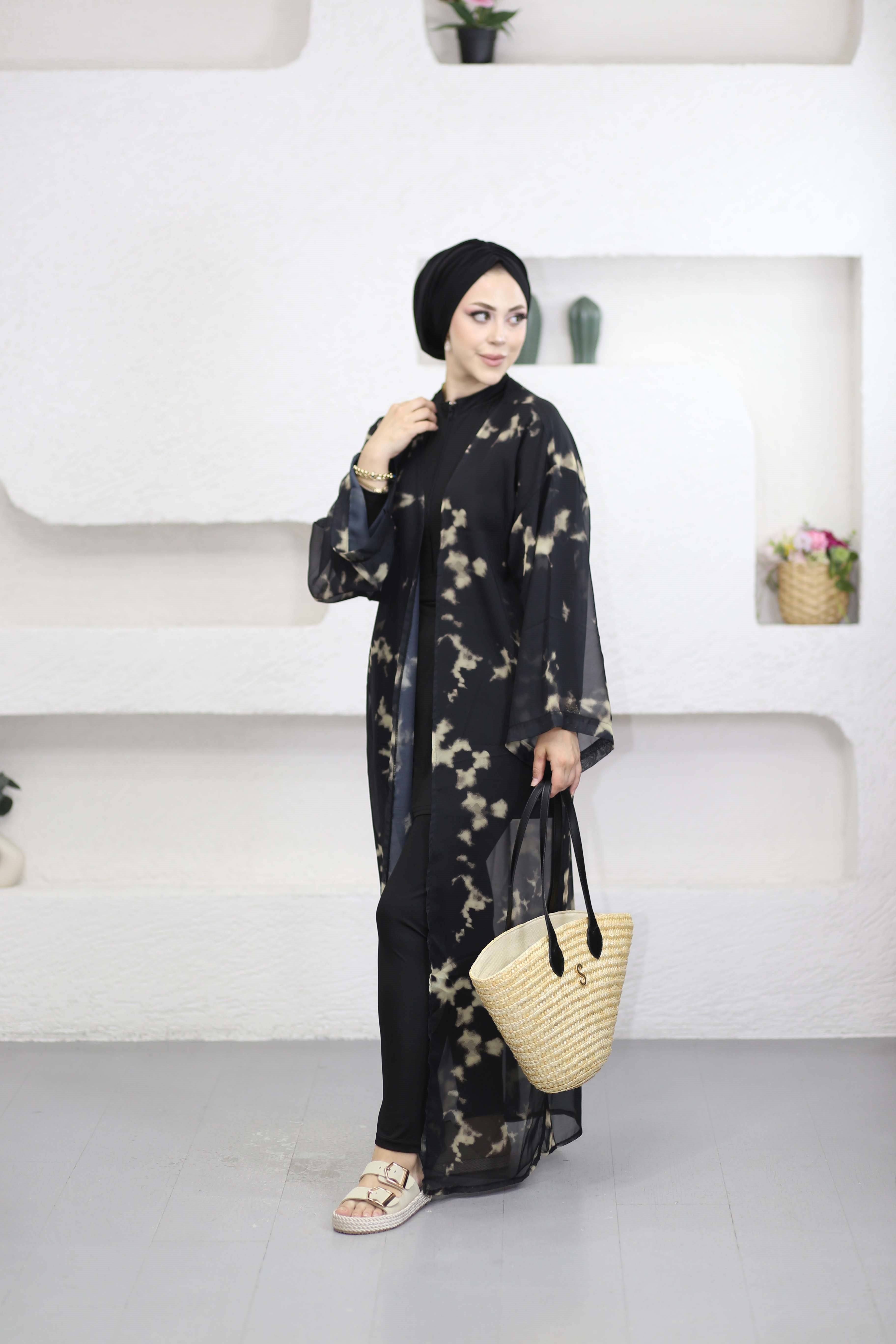 Desenli Kimono Siyah 0002