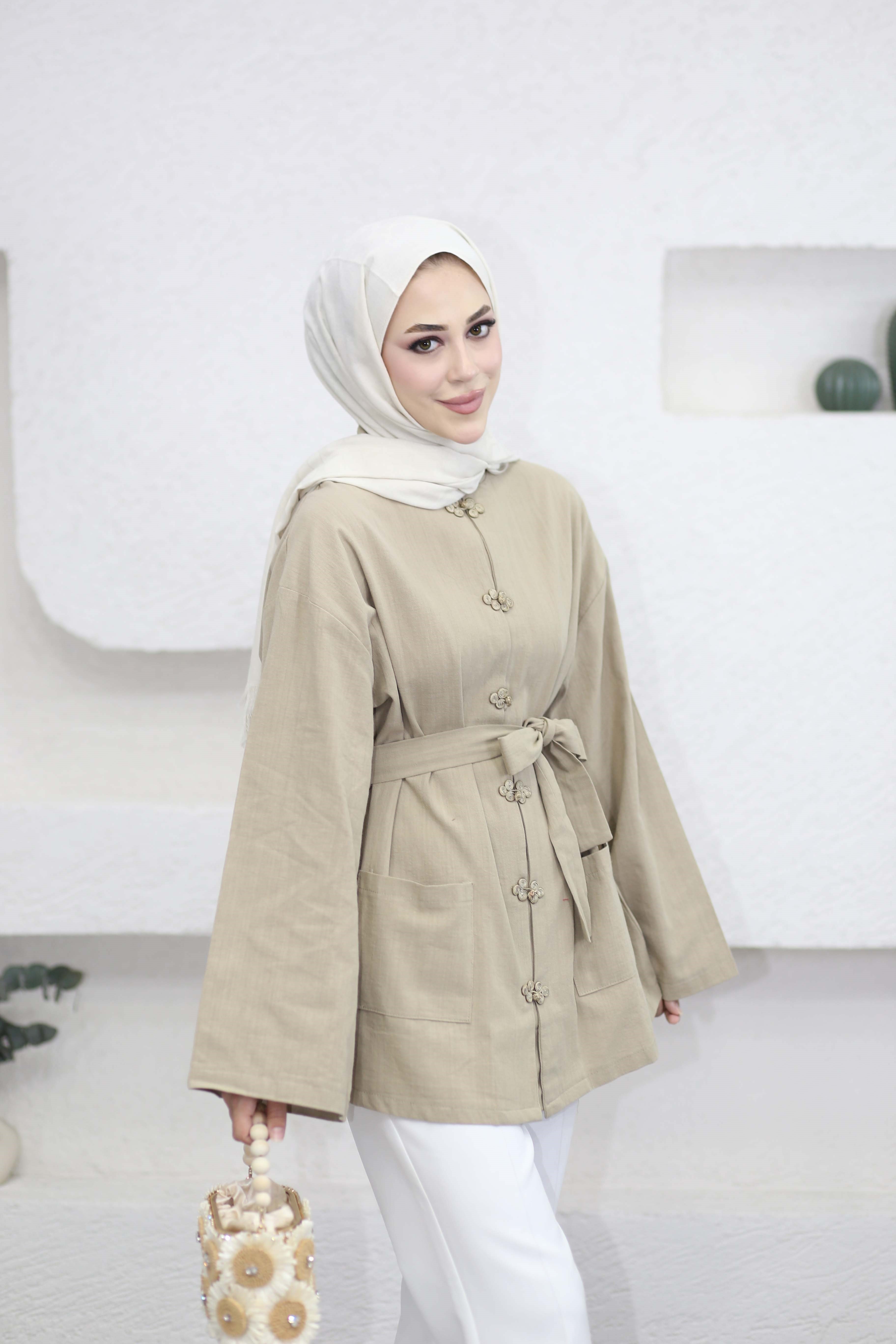 Kelebek Düğmeli Kimono Vizon 61434