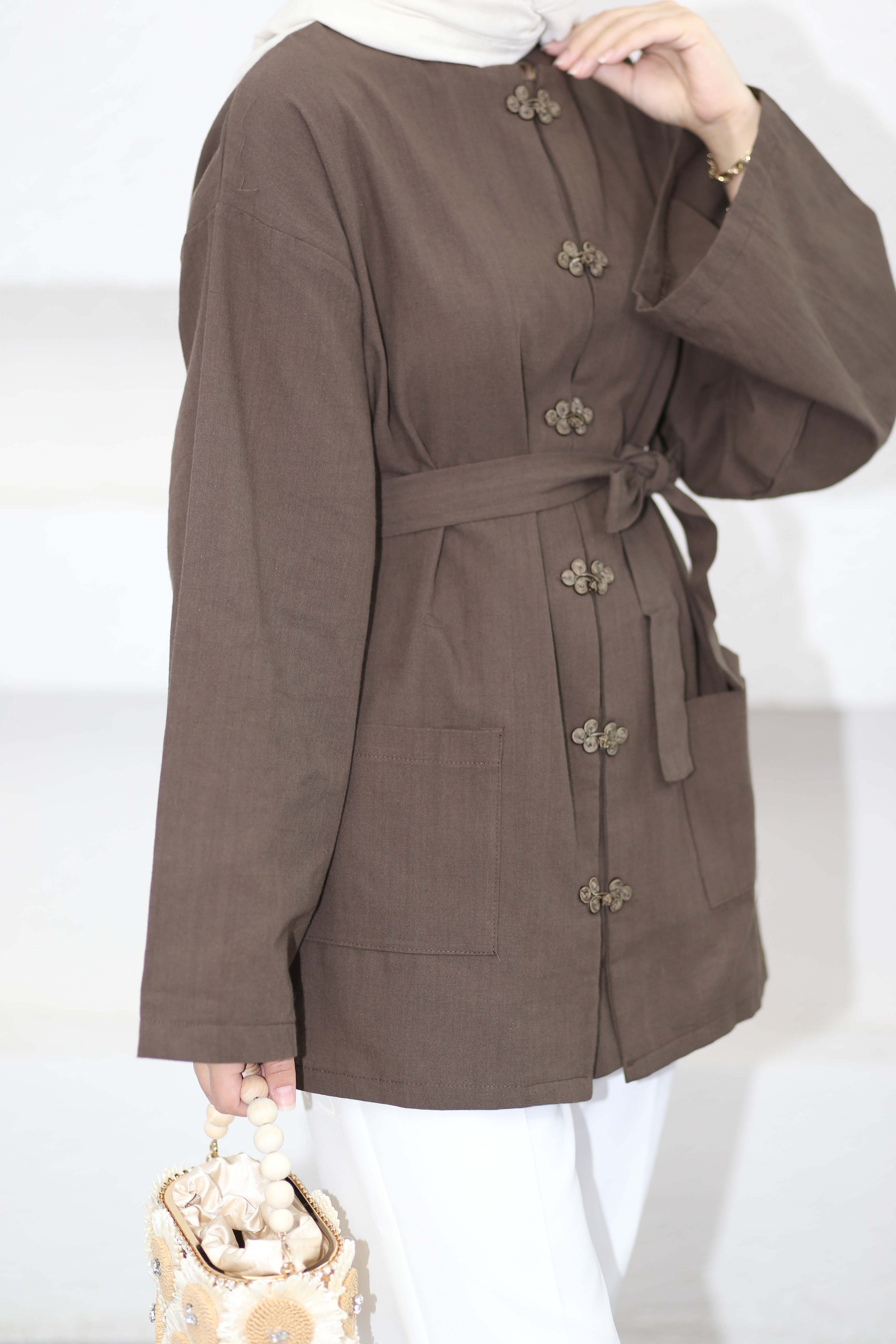 Kelebek Düğmeli Kimono Kahverengi 61434