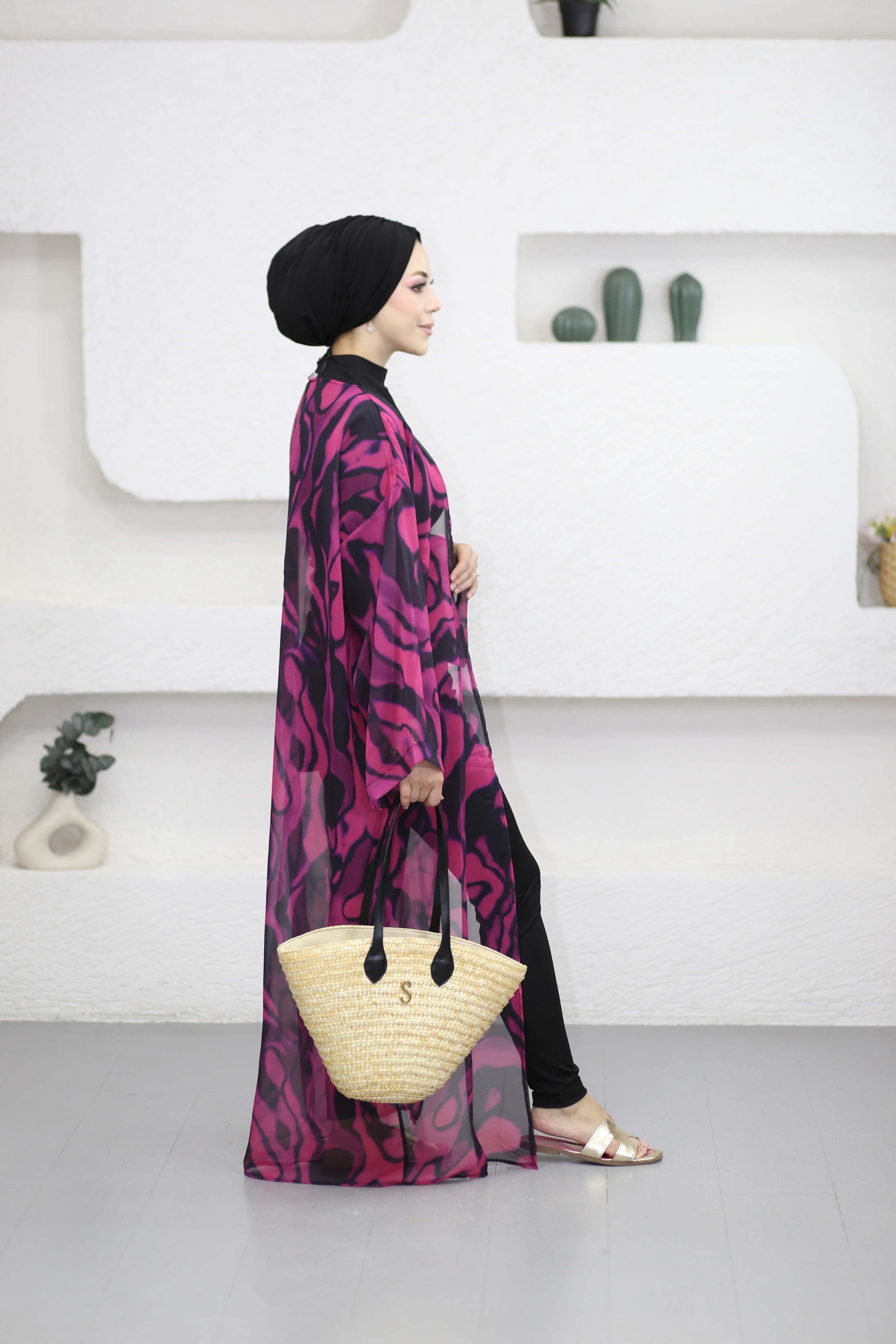 Desenli Kimono Pembe 0002