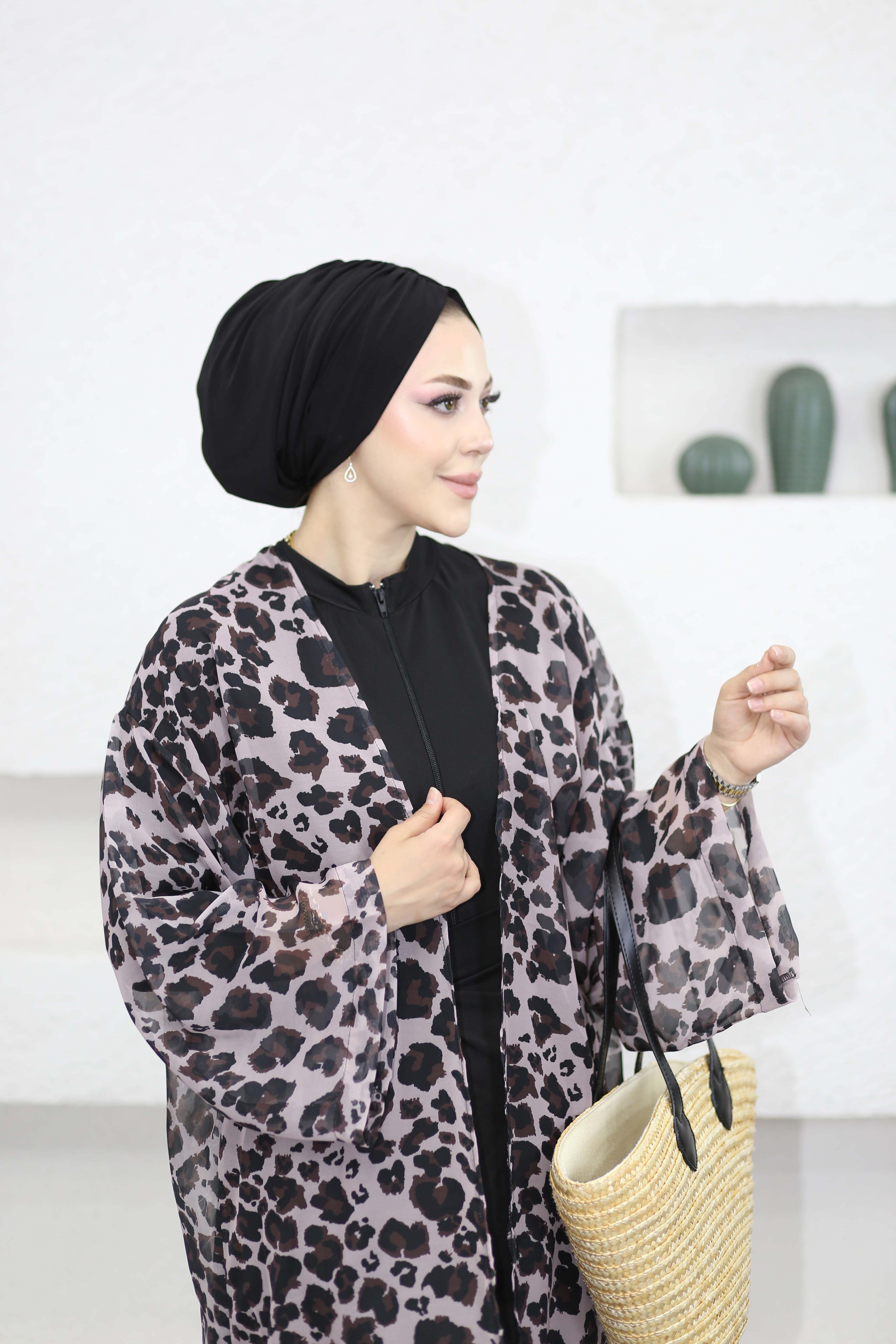 Desenli Kimono Leopar Desen 0002