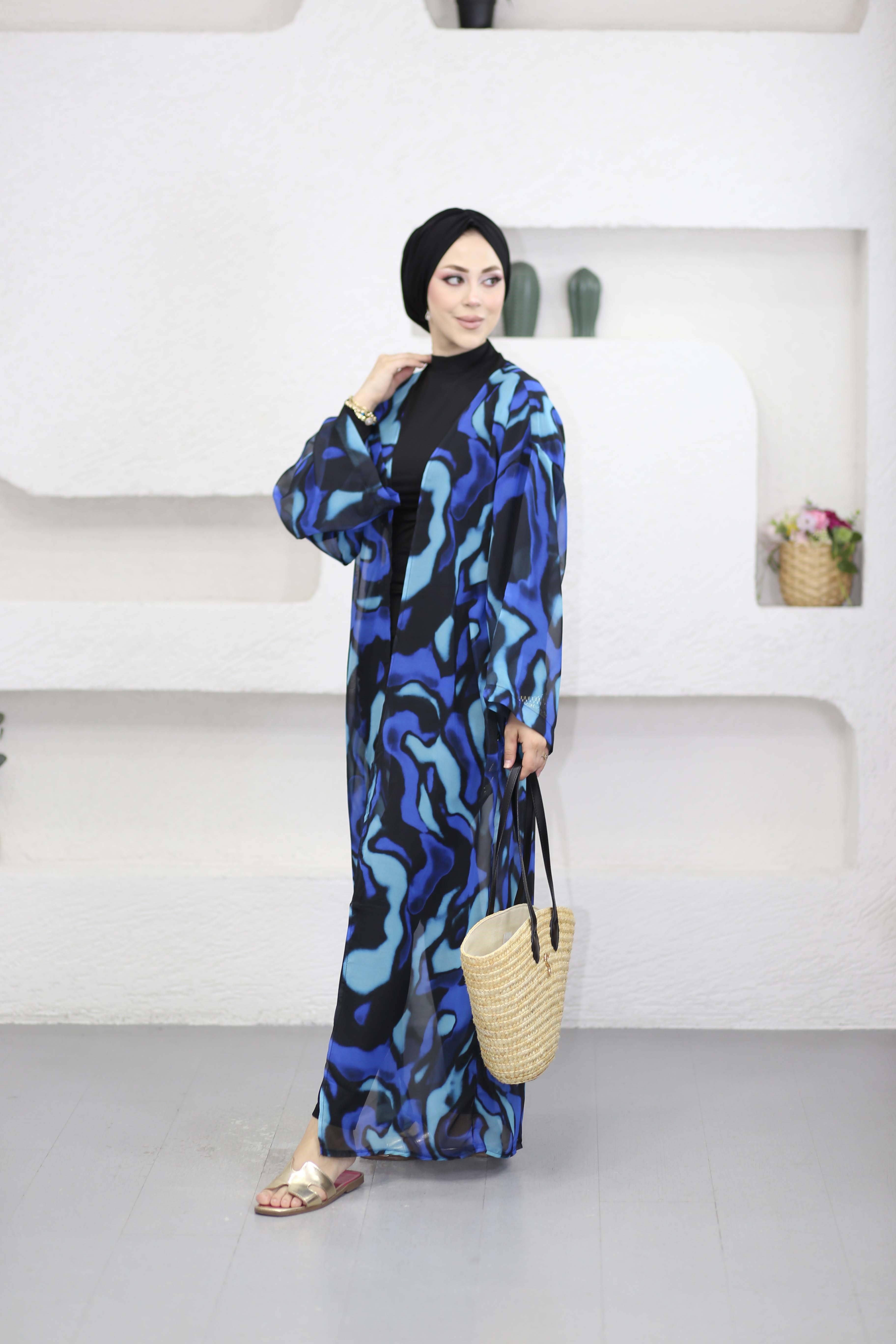 Desenli Kimono Saks 0002