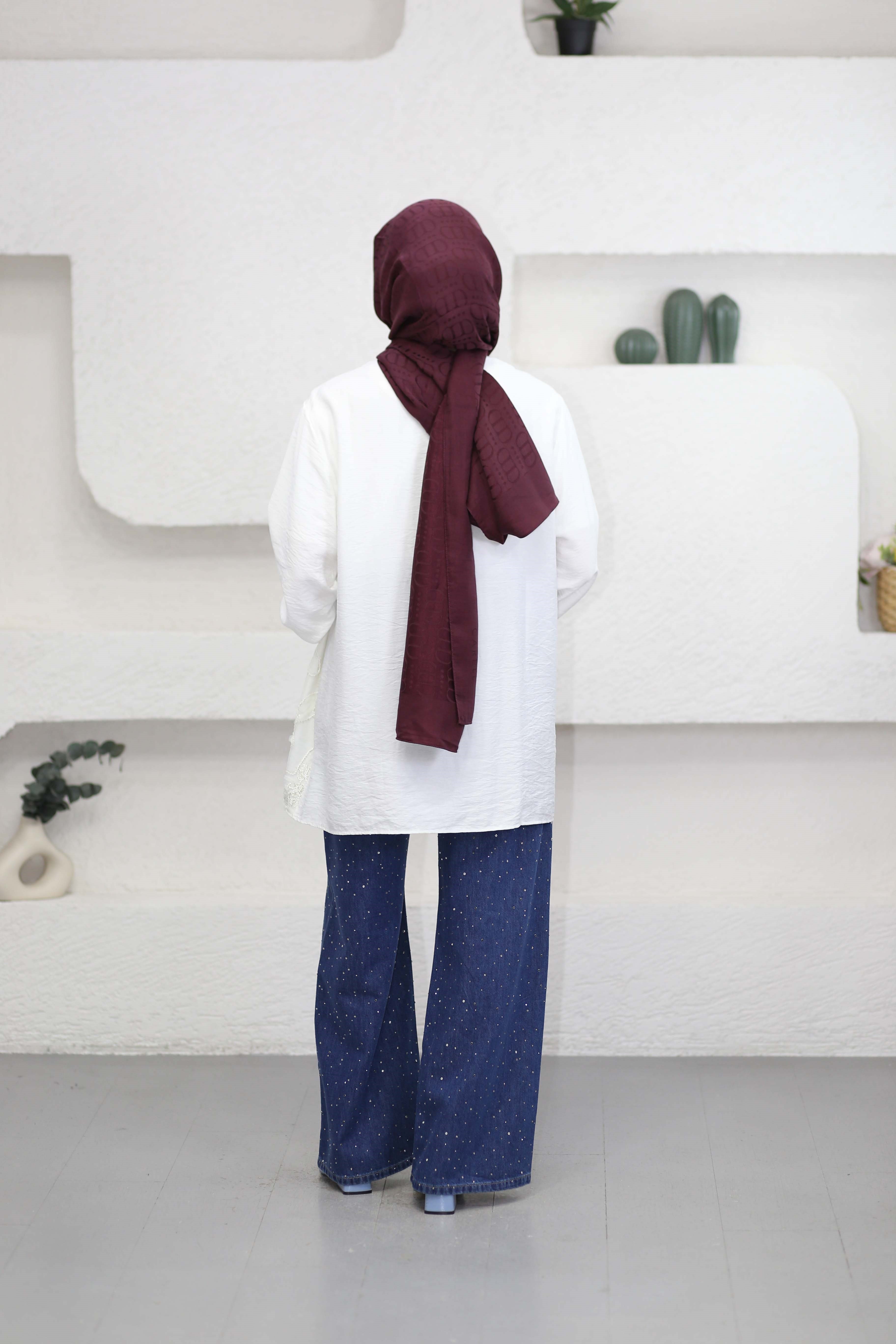 Tül Çiçek Desenli Kimono Beyaz 26112