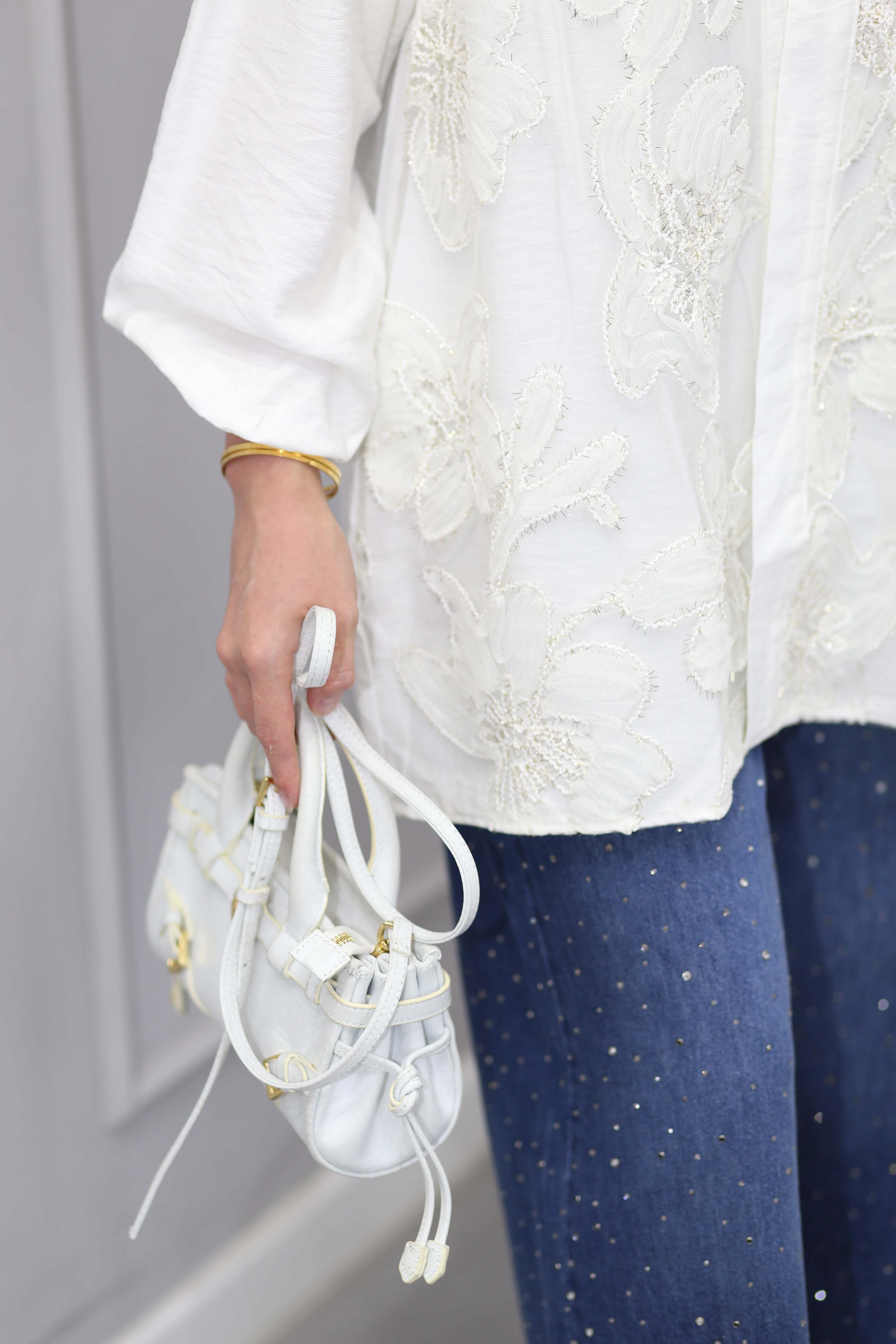 Tül Çiçek Desenli Kimono Beyaz 26112