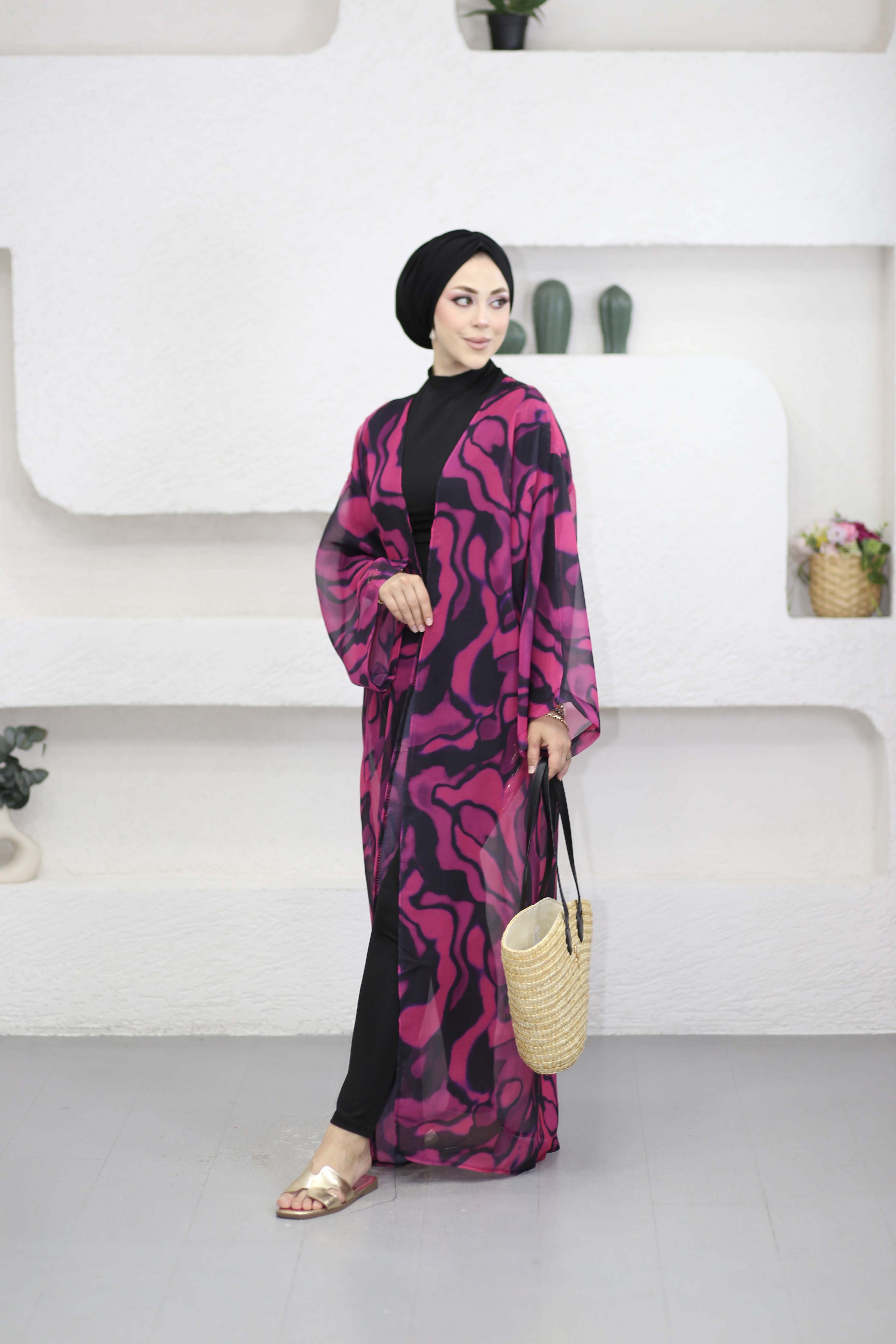 Desenli Kimono Pembe 0002