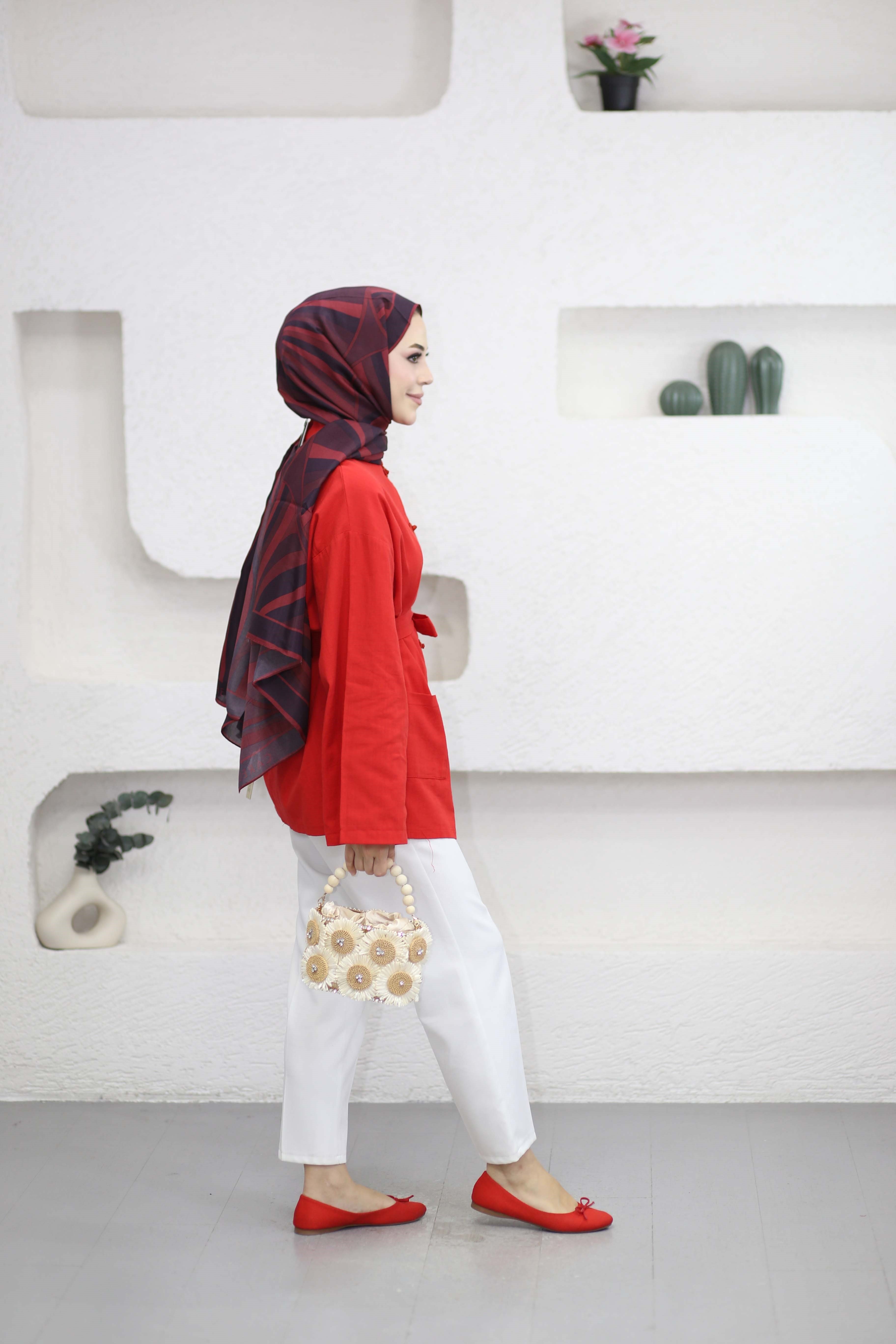 Kelebek Düğmeli Kimono Kırmızı 61434