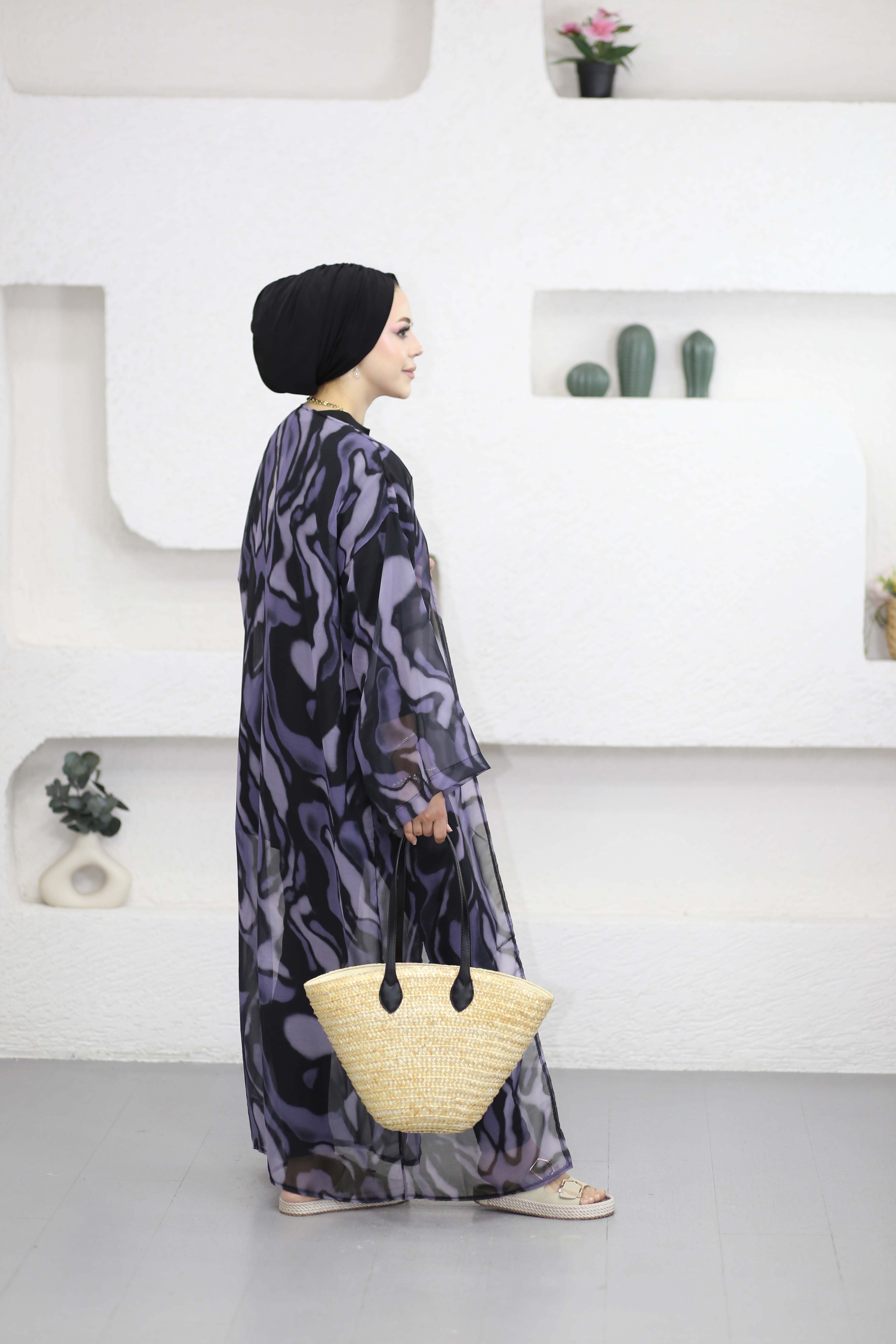 Desenli Kimono Mor 0002