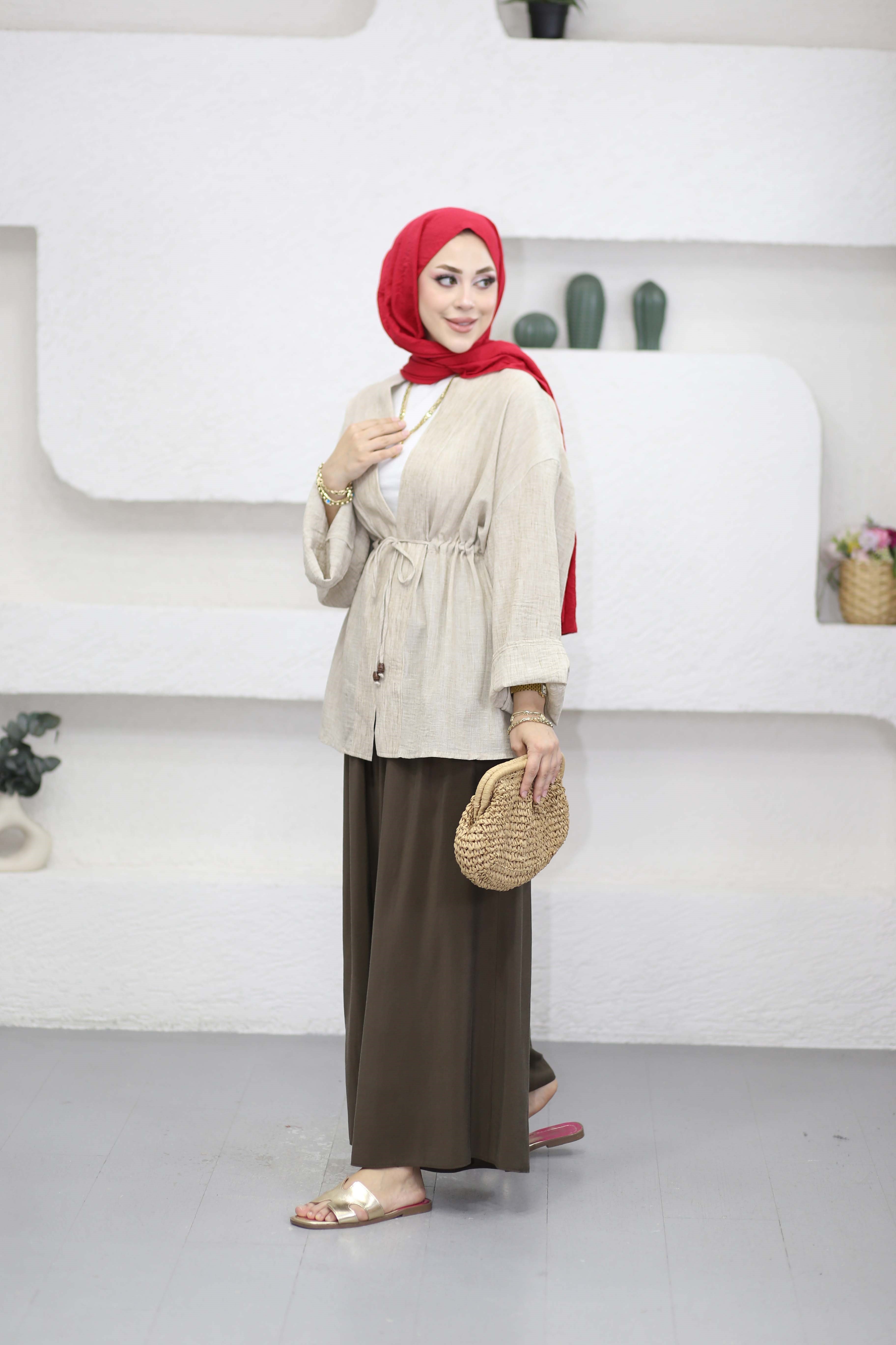 Beli Tünelli Kimono Natürel 2066