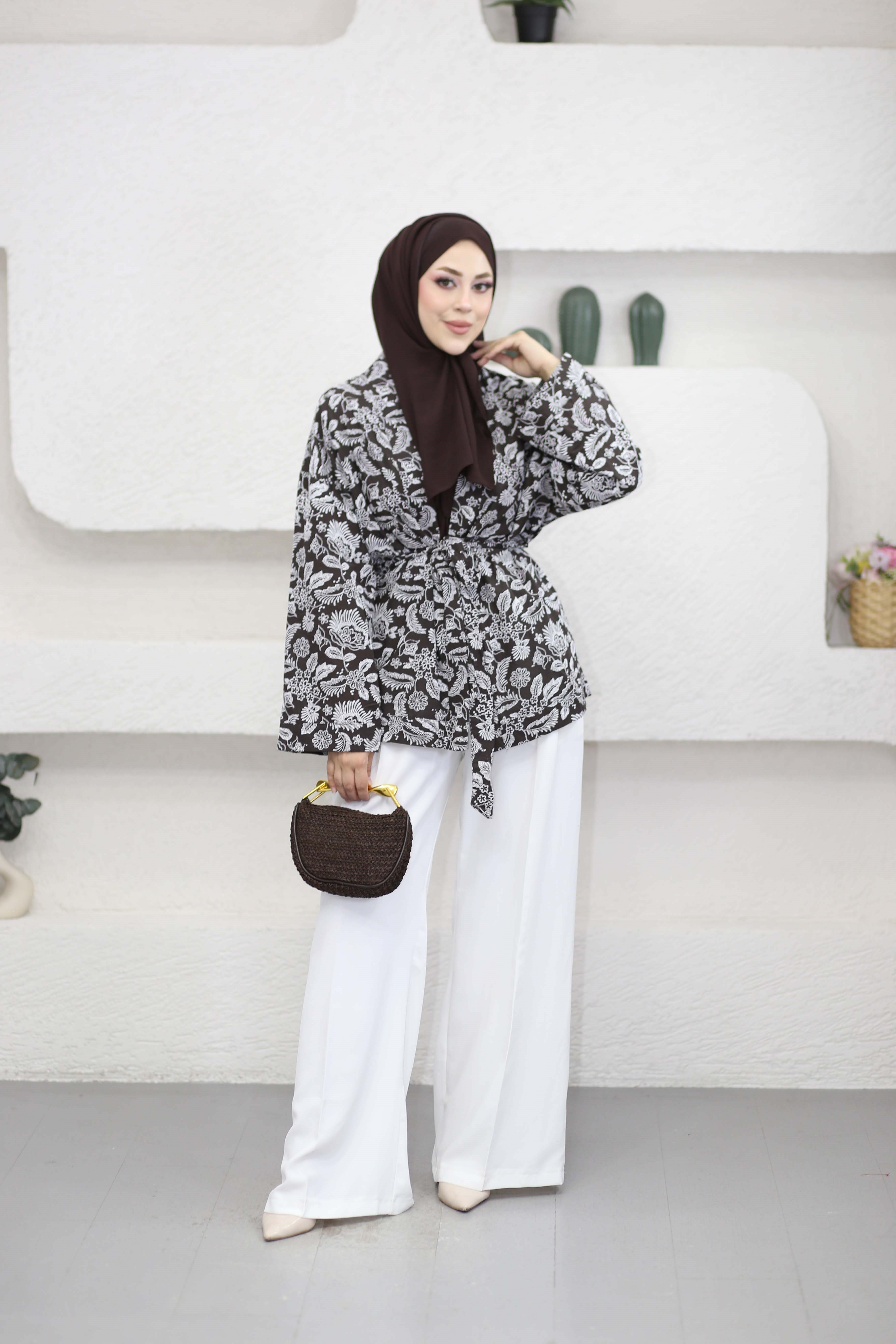 Yaprak Kimono Kahverengi 1895