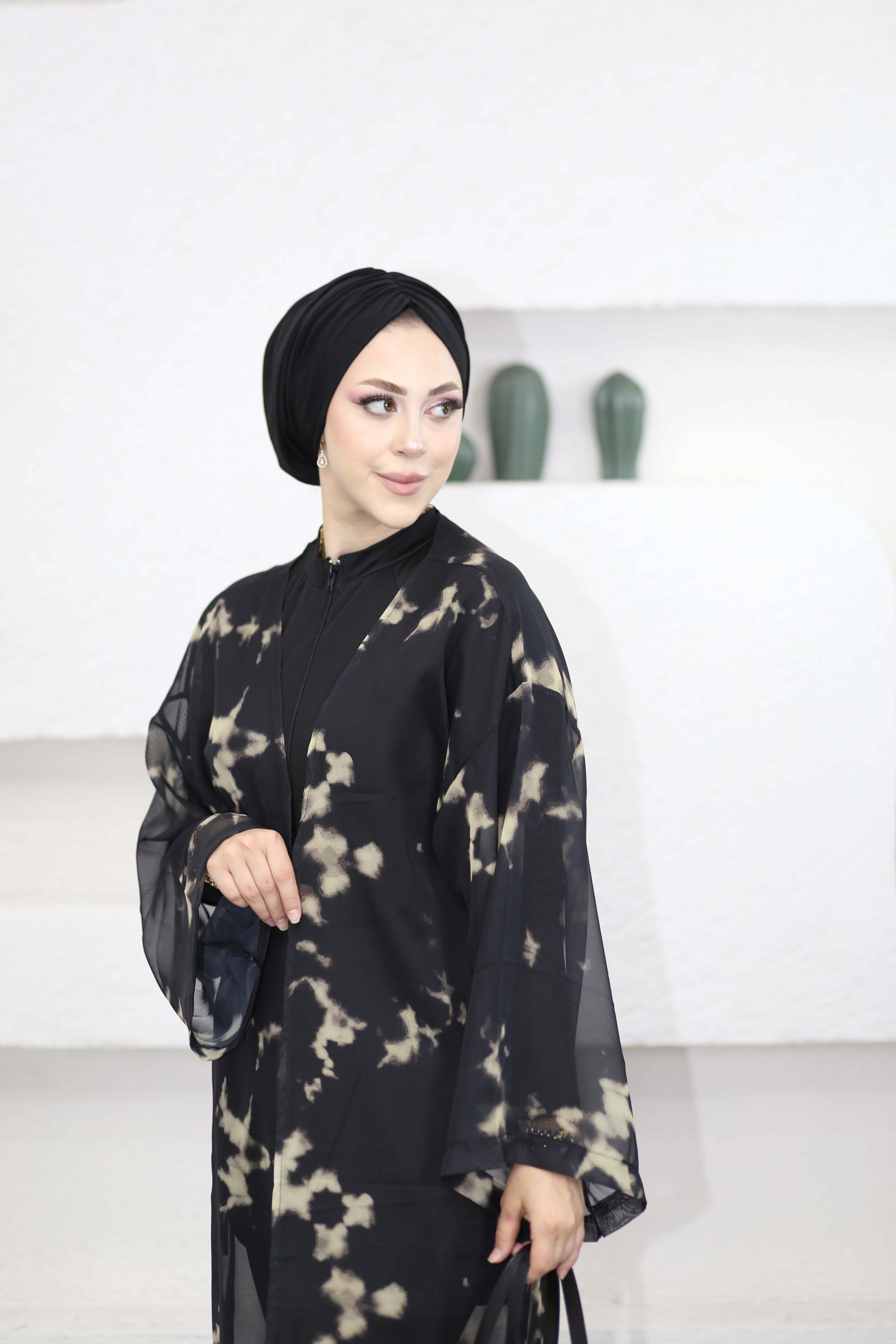 Desenli Kimono Siyah 0002