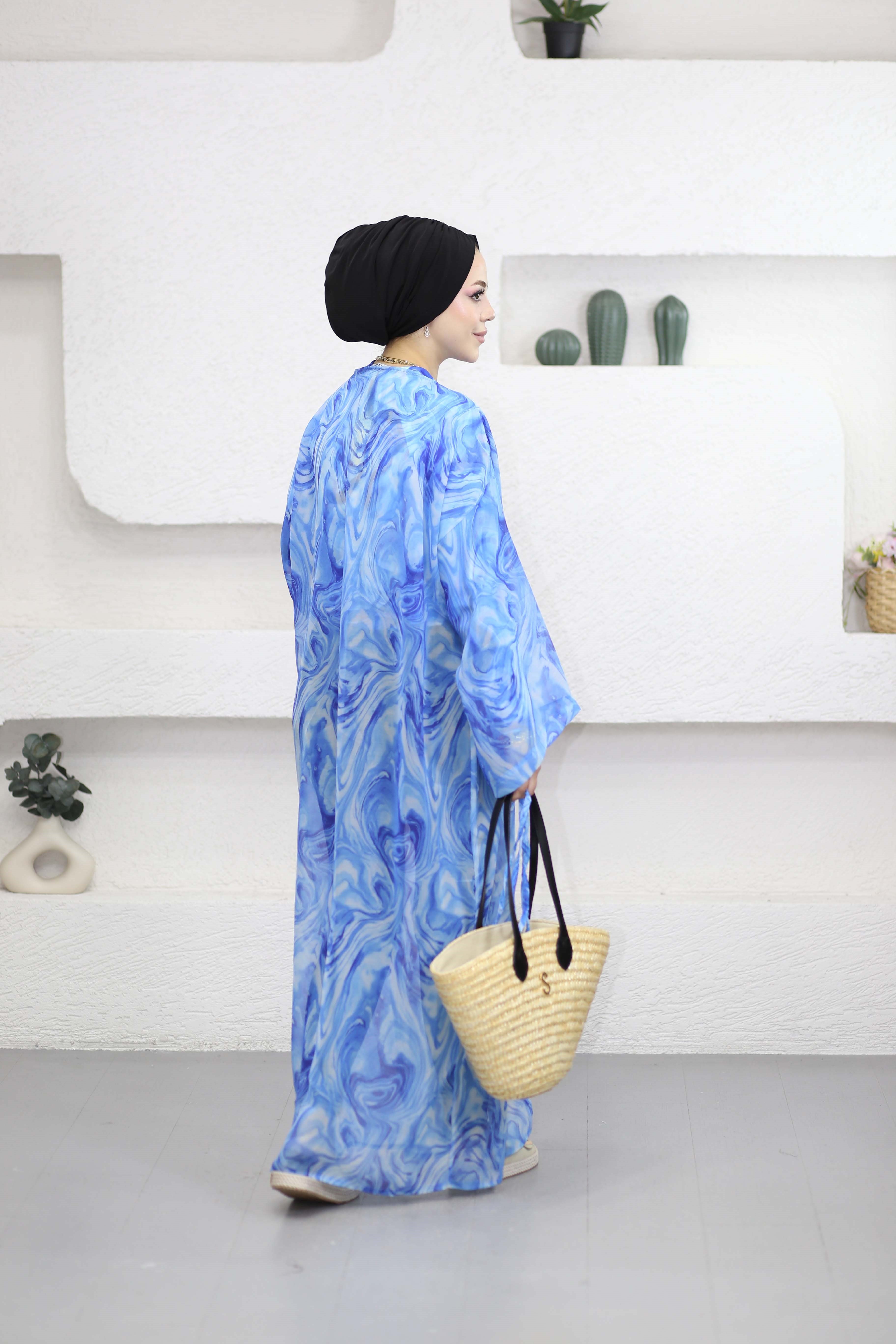 Desenli Kimono Mavi 0002