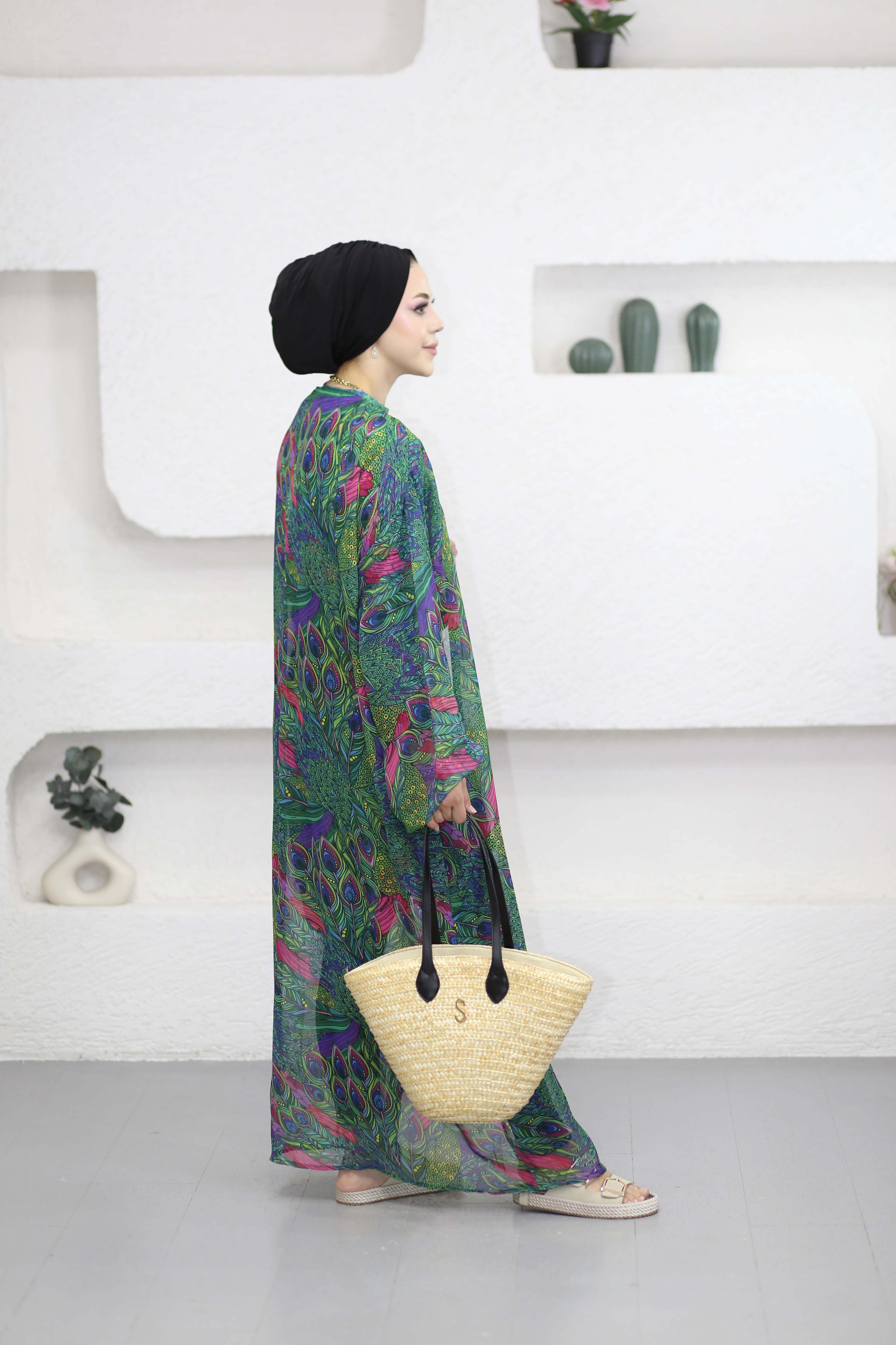 Desenli Kimono Yeşil 0002