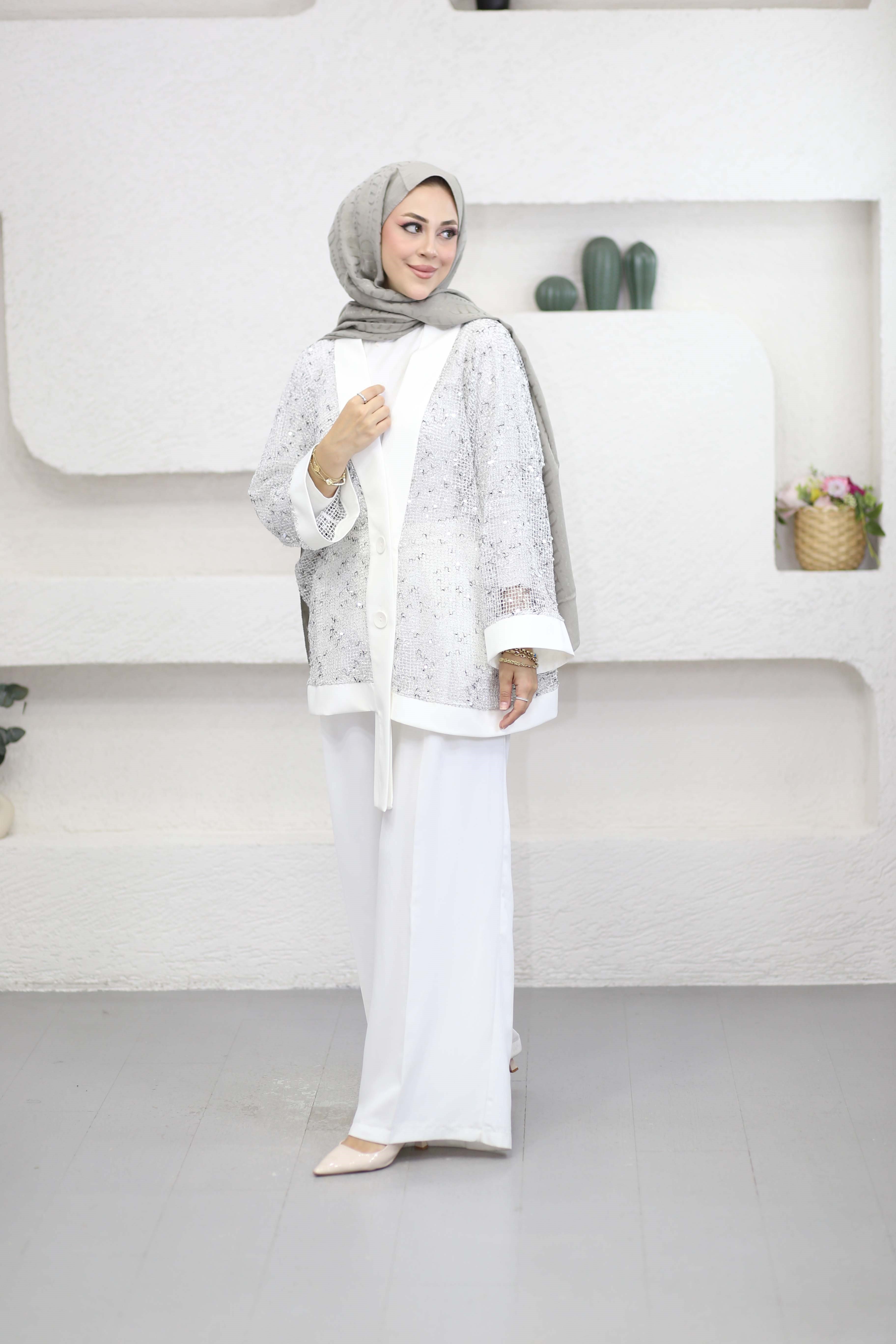 Pulpayet Detaylı Kimono Beyaz 1295