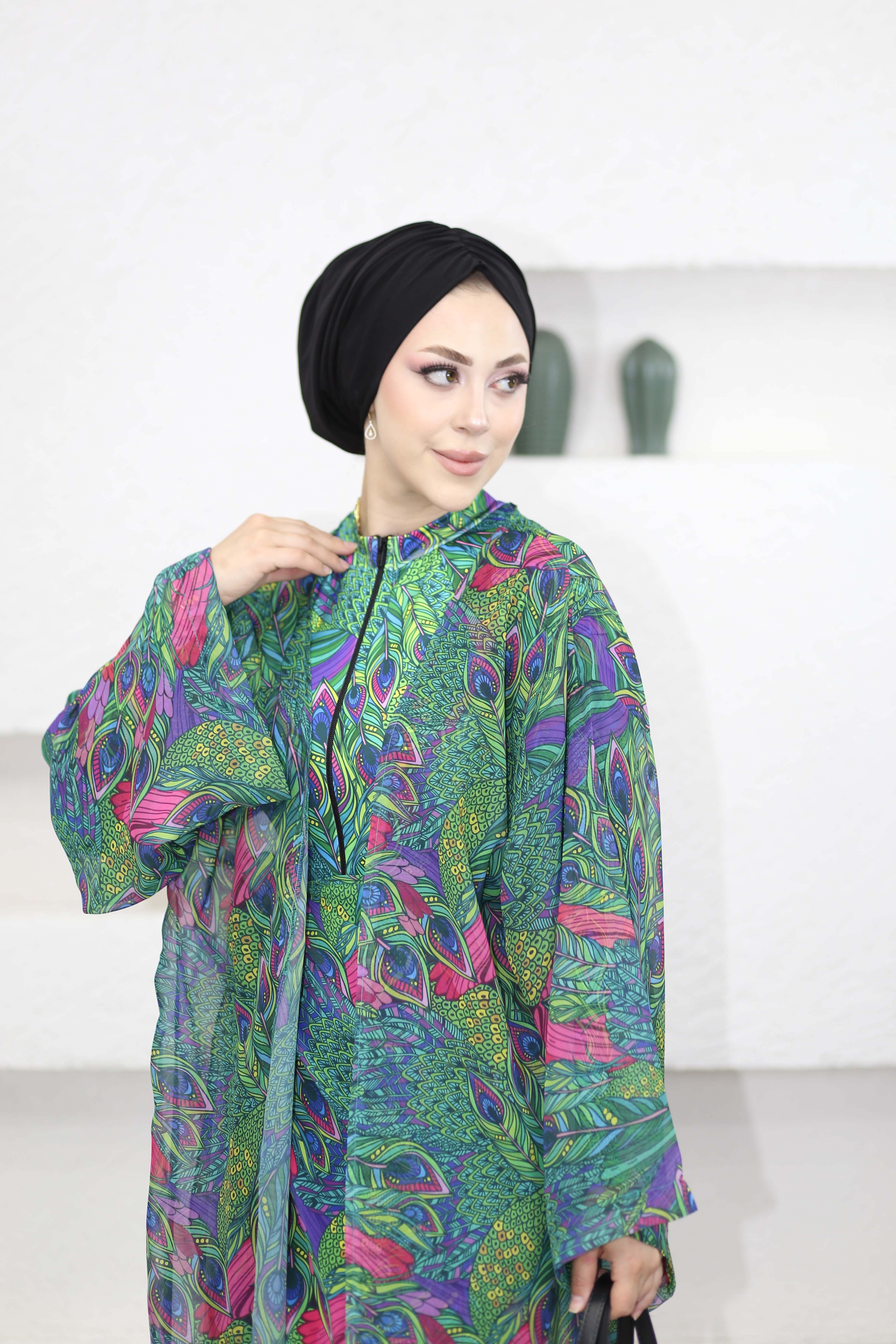 Desenli Kimono Yeşil 0002