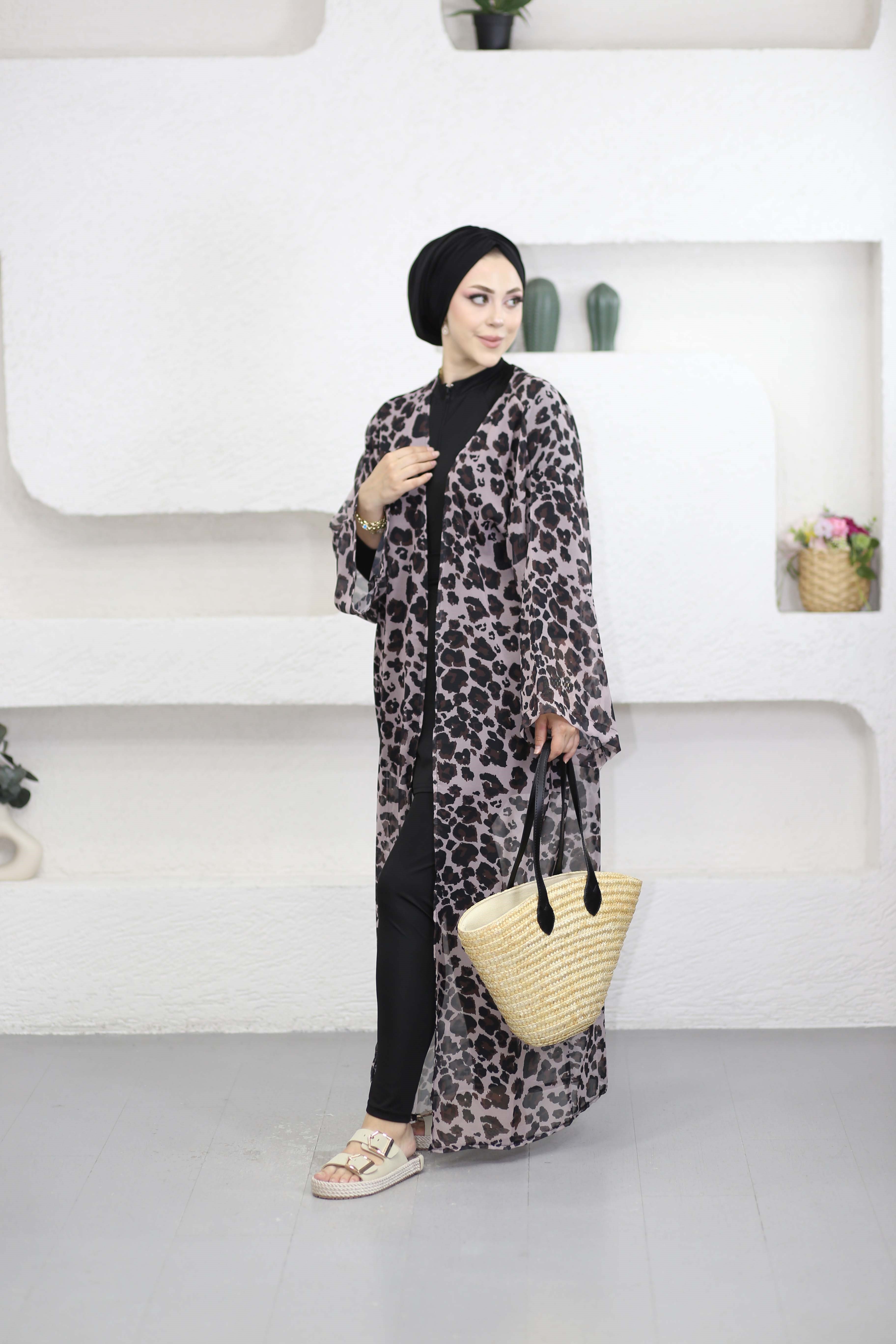 Desenli Kimono Leopar Desen 0002