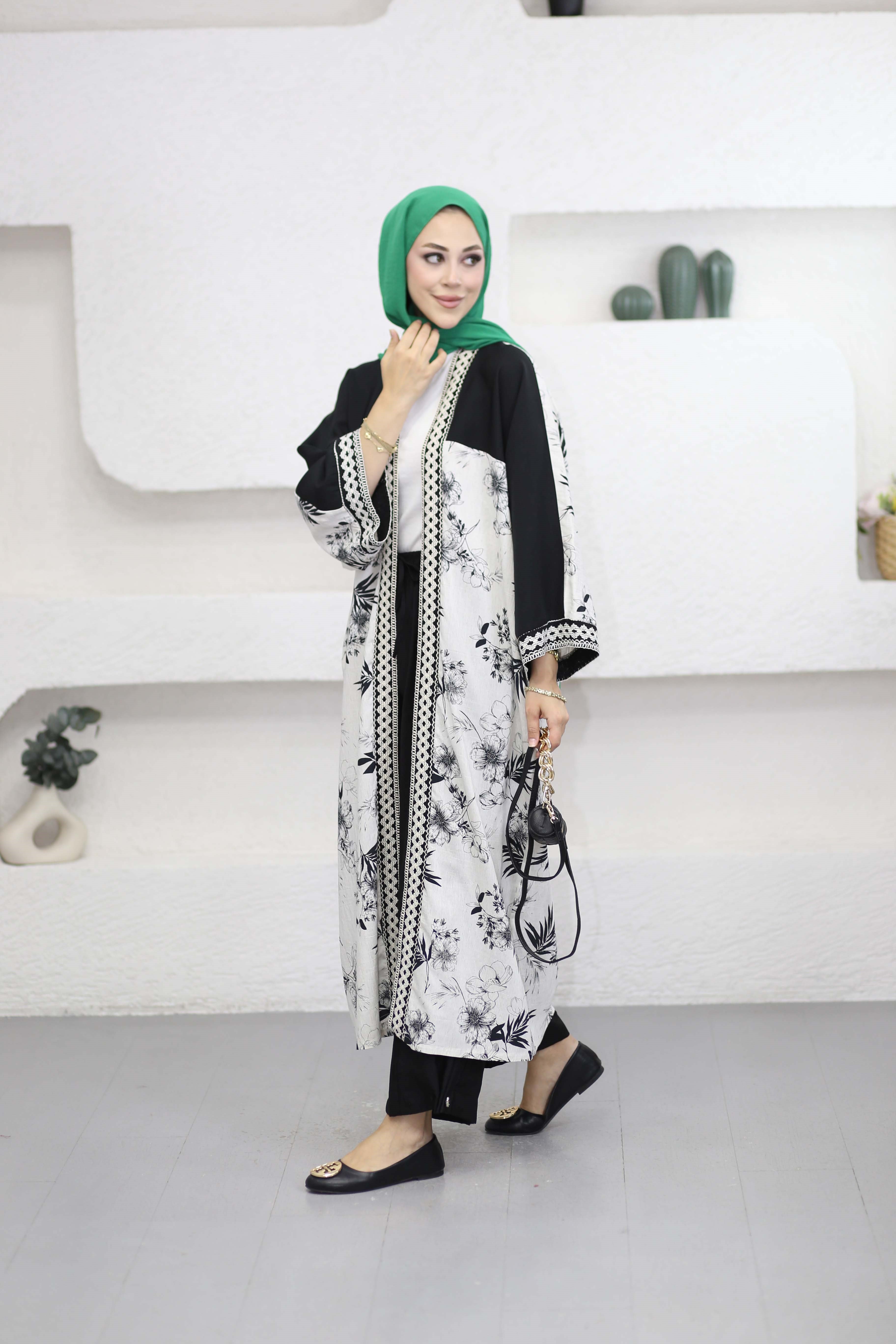 Manşet Ve Yaka Dantel Kimono Siyah 1763