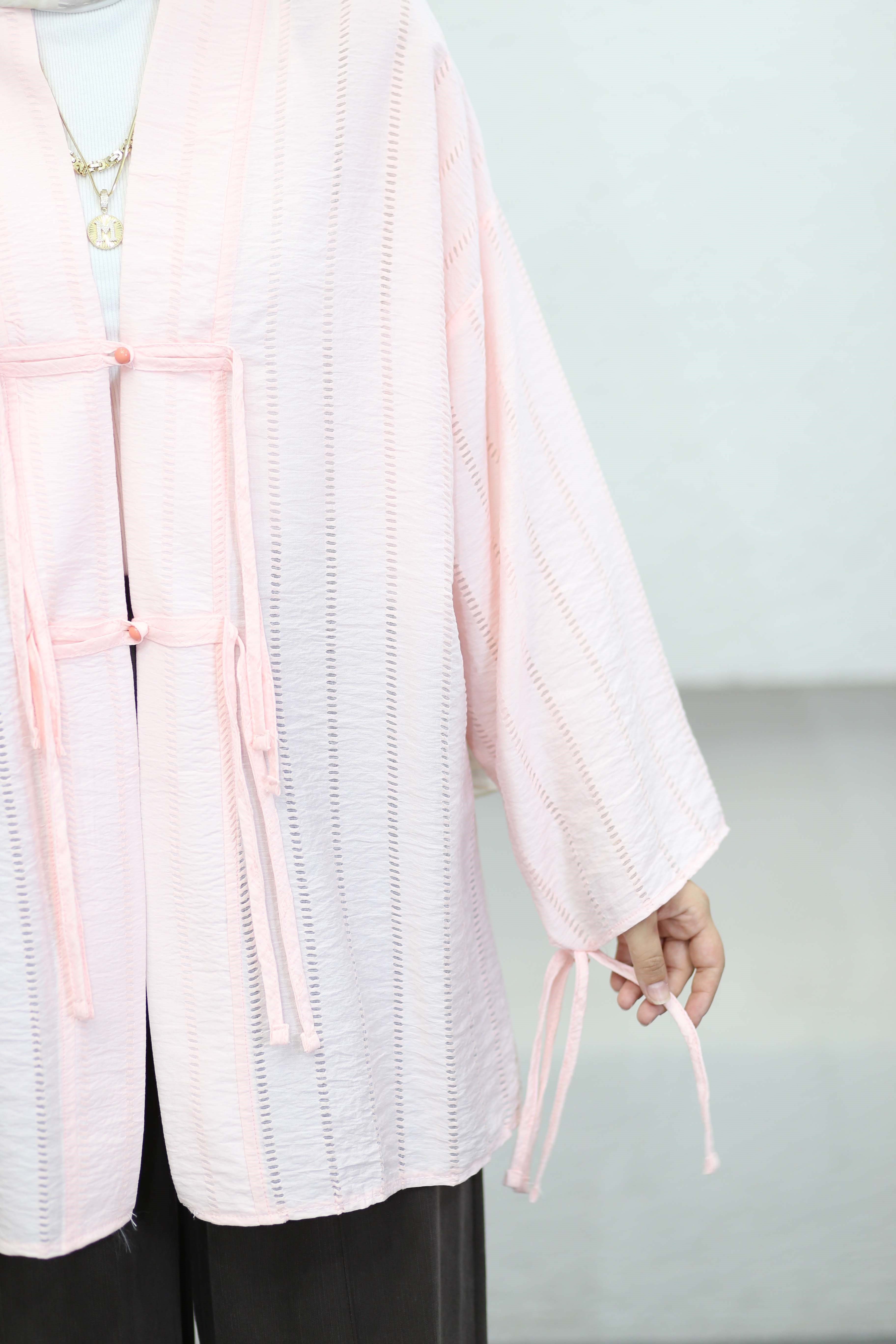 Düğme Bağcıklı Kimono Pembe 1185
