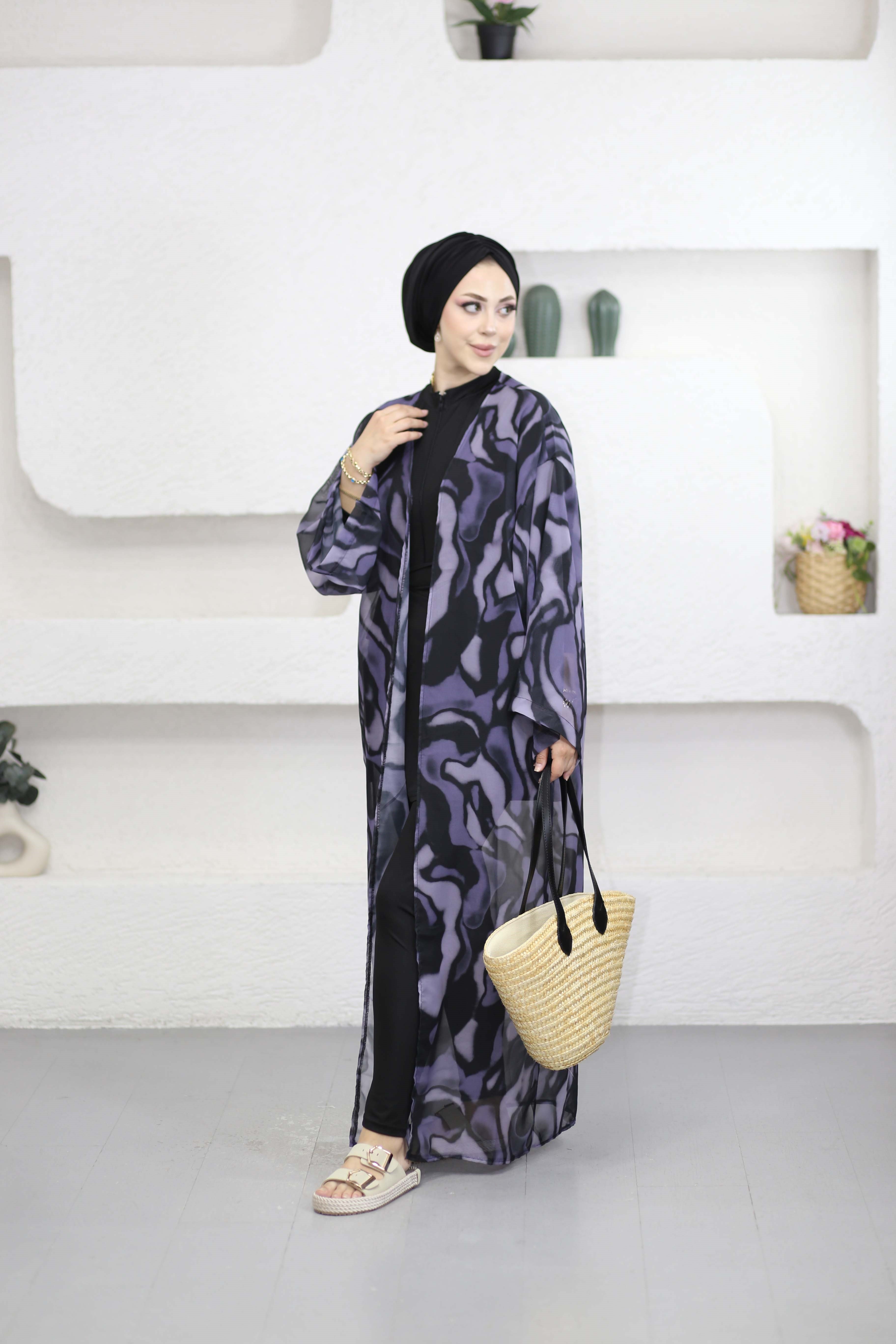 Desenli Kimono Mor 0002
