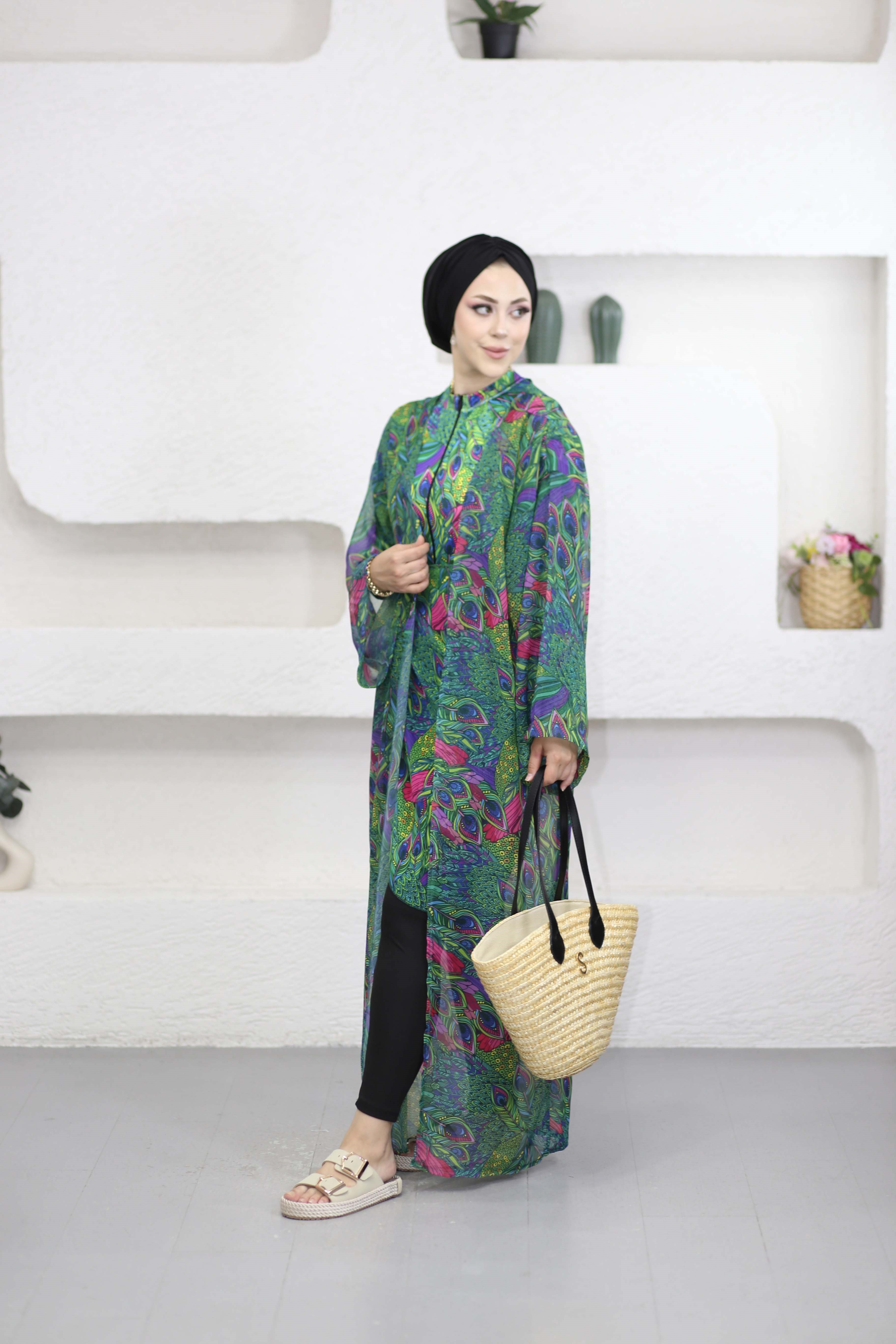 Desenli Kimono Yeşil 0002
