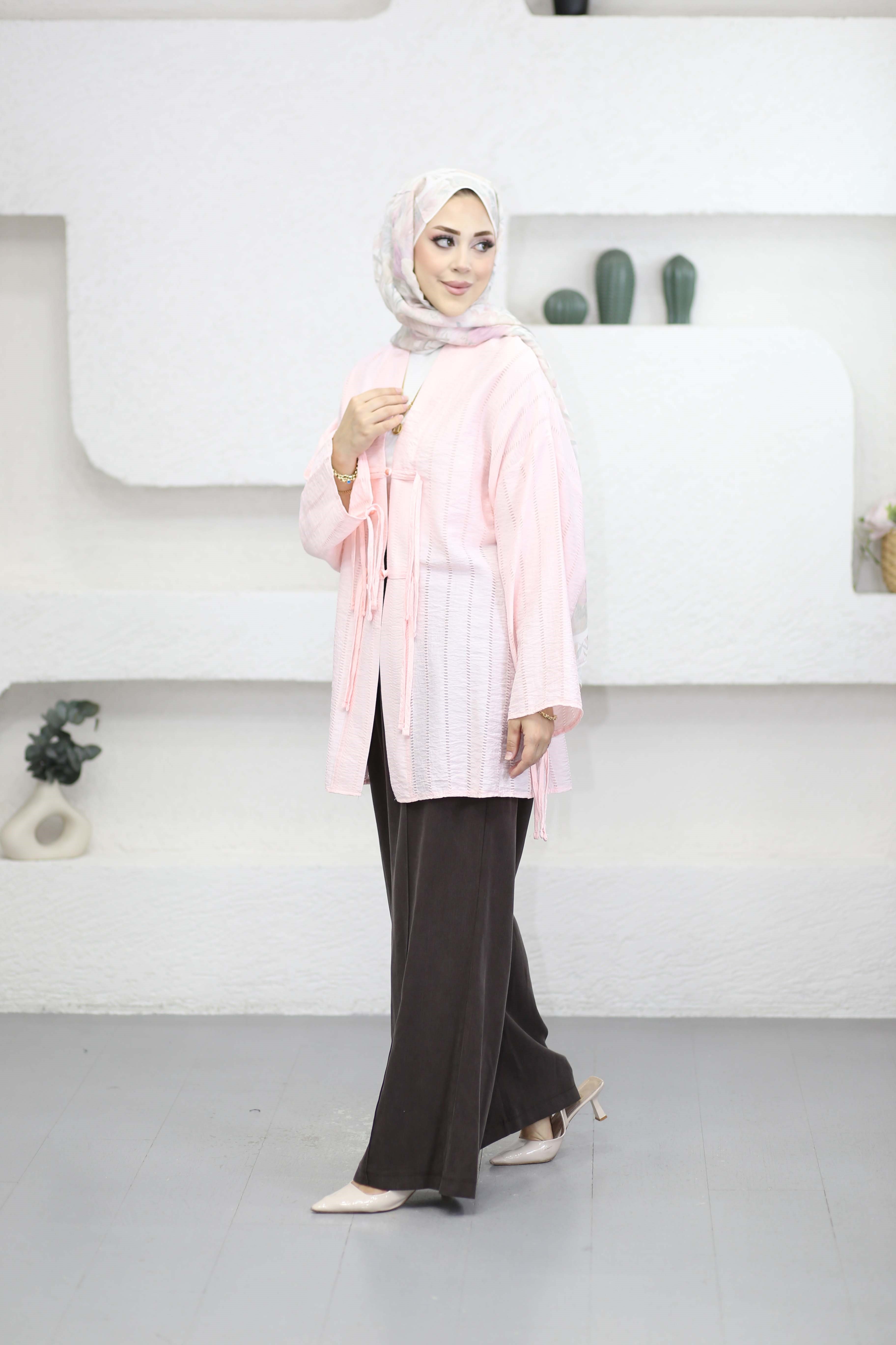 Düğme Bağcıklı Kimono Pembe 1185