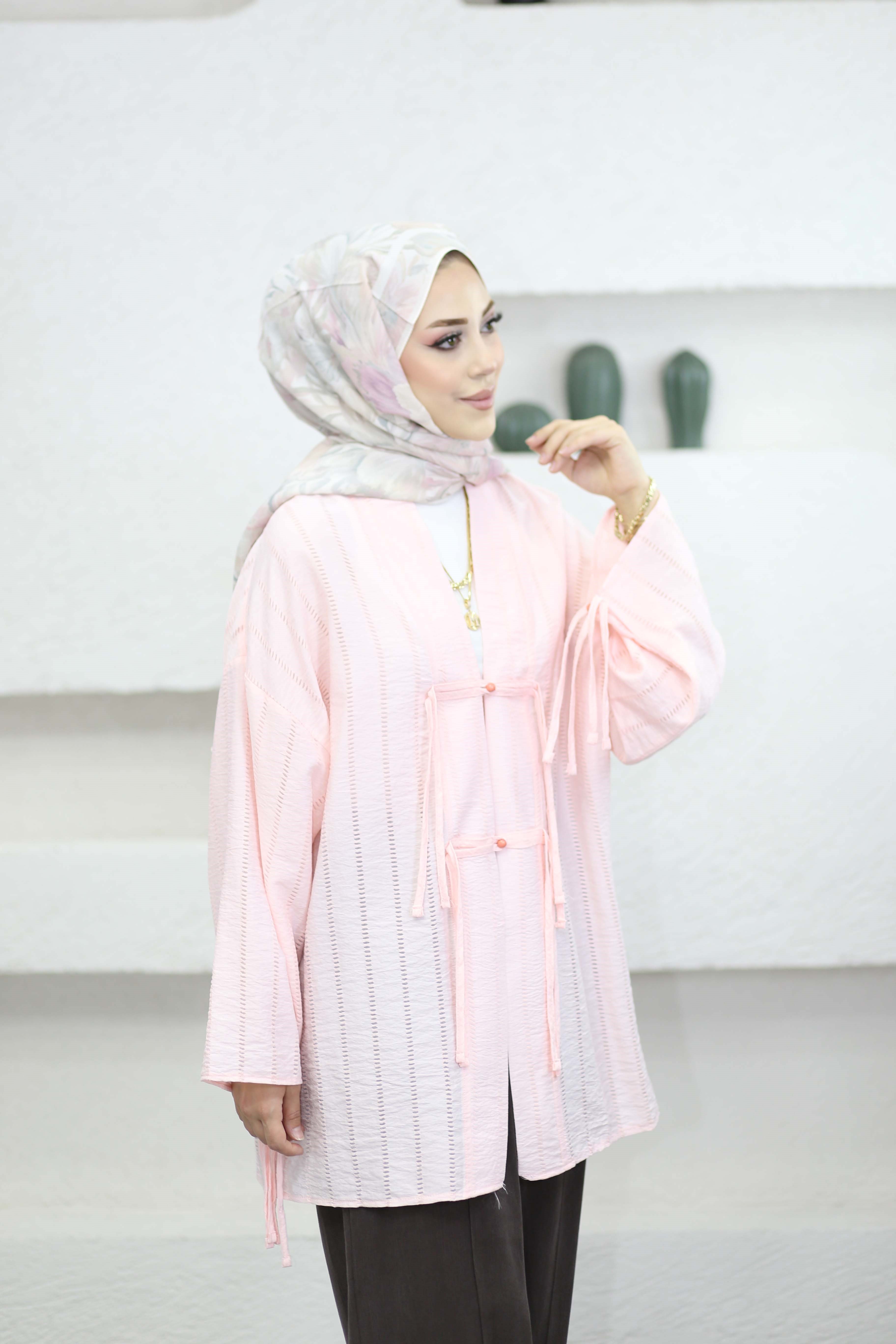 Düğme Bağcıklı Kimono Pembe 1185