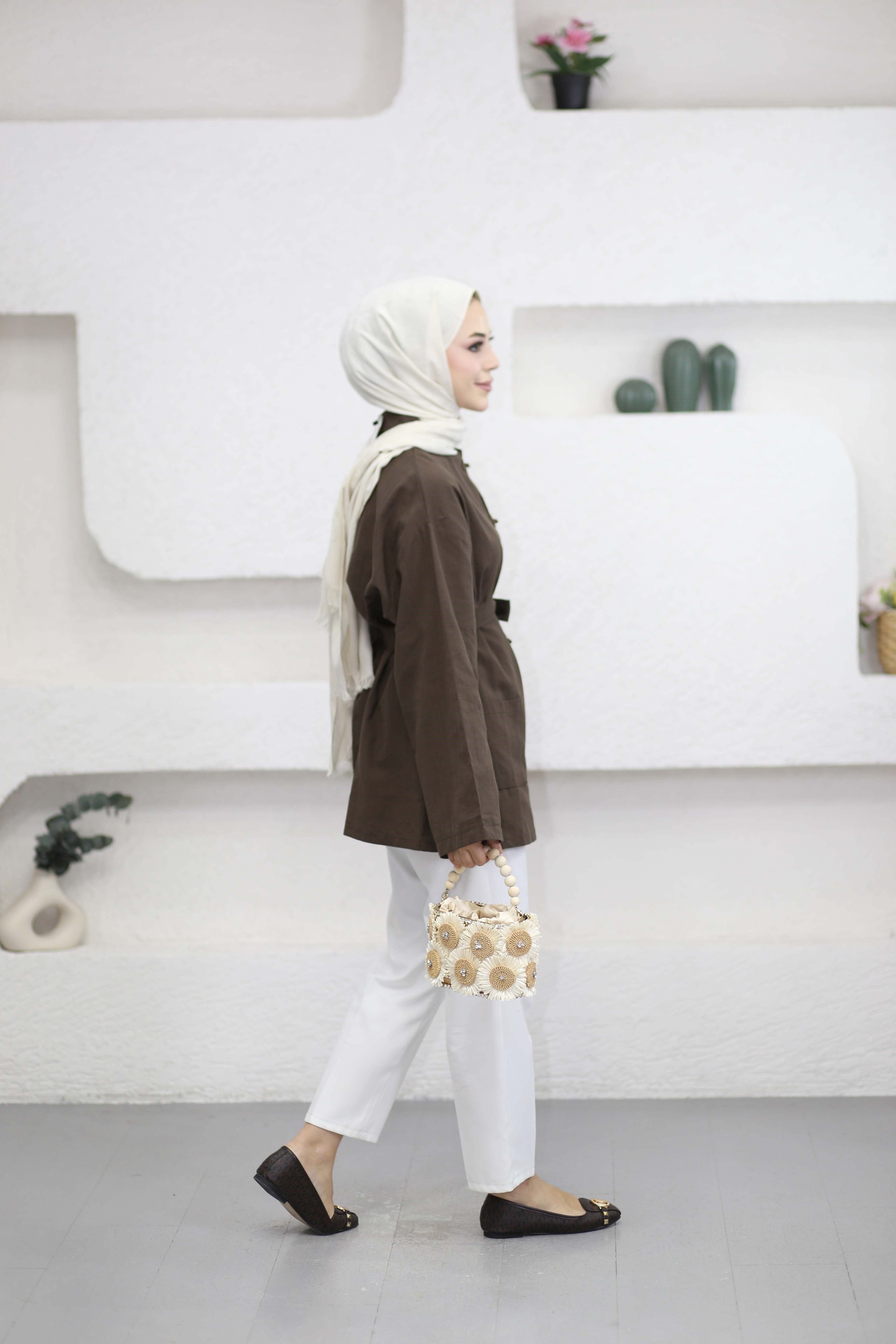 Kelebek Düğmeli Kimono Kahverengi 61434