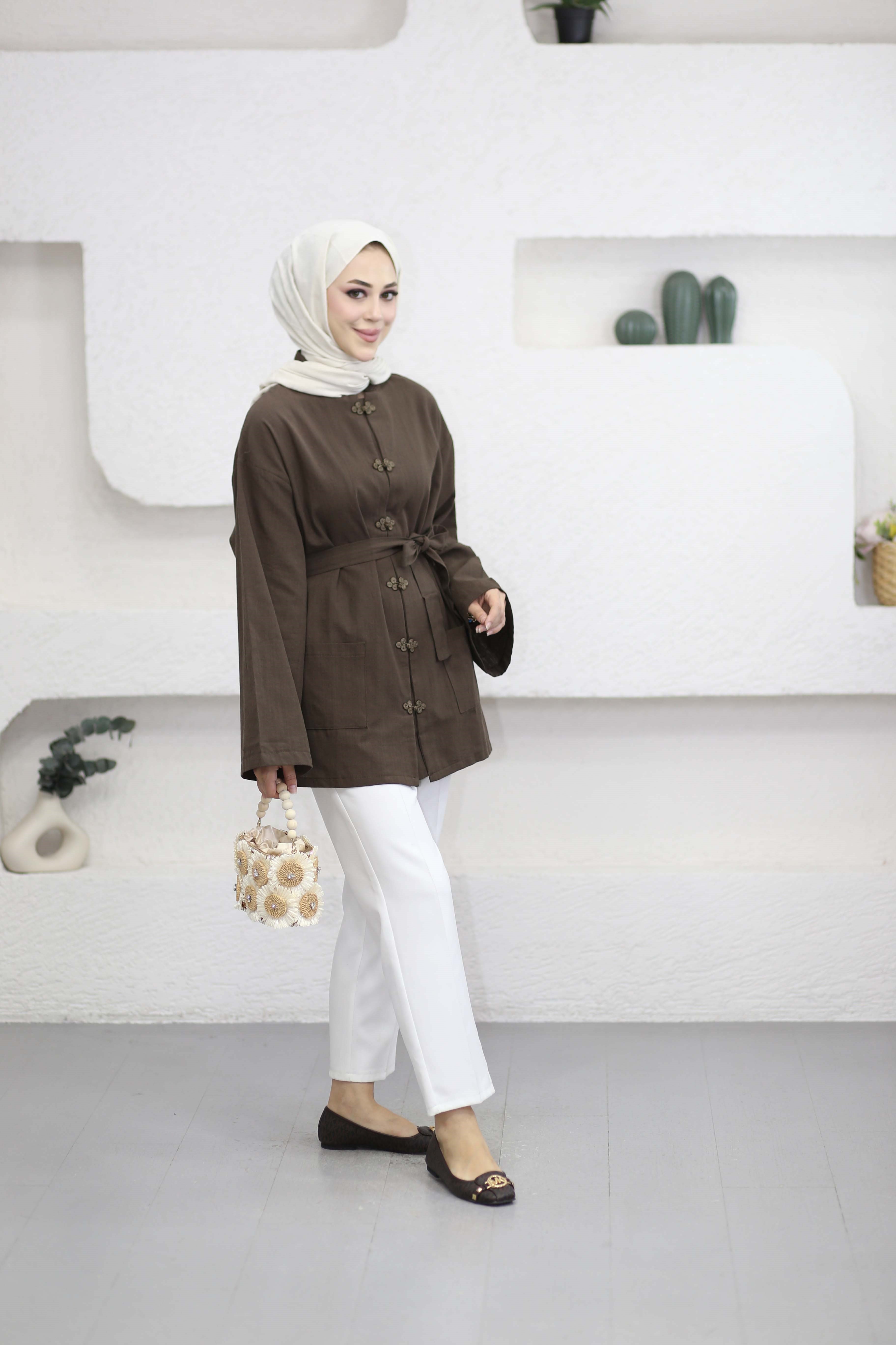 Kelebek Düğmeli Kimono Kahverengi 61434