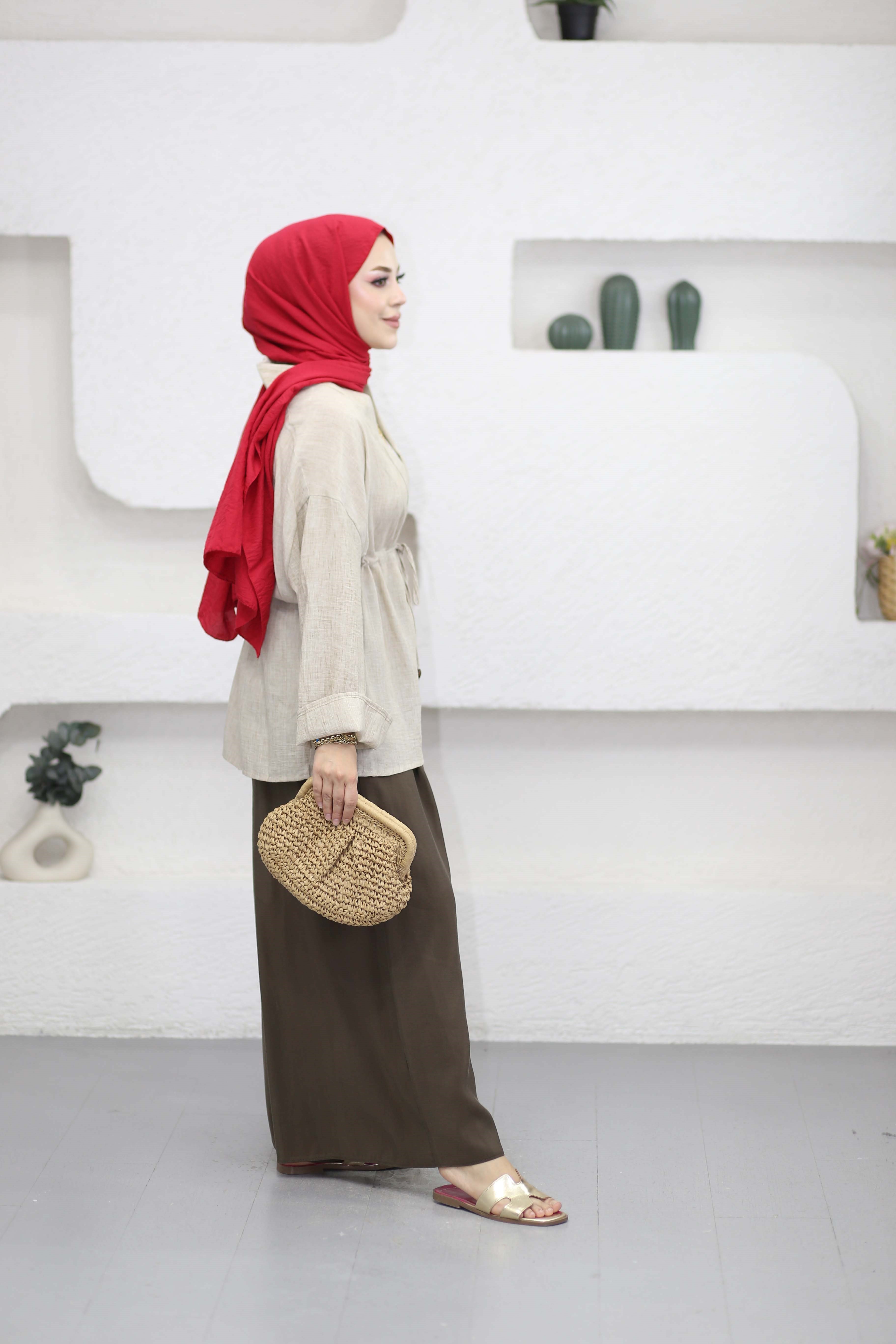 Beli Tünelli Kimono Natürel 2066