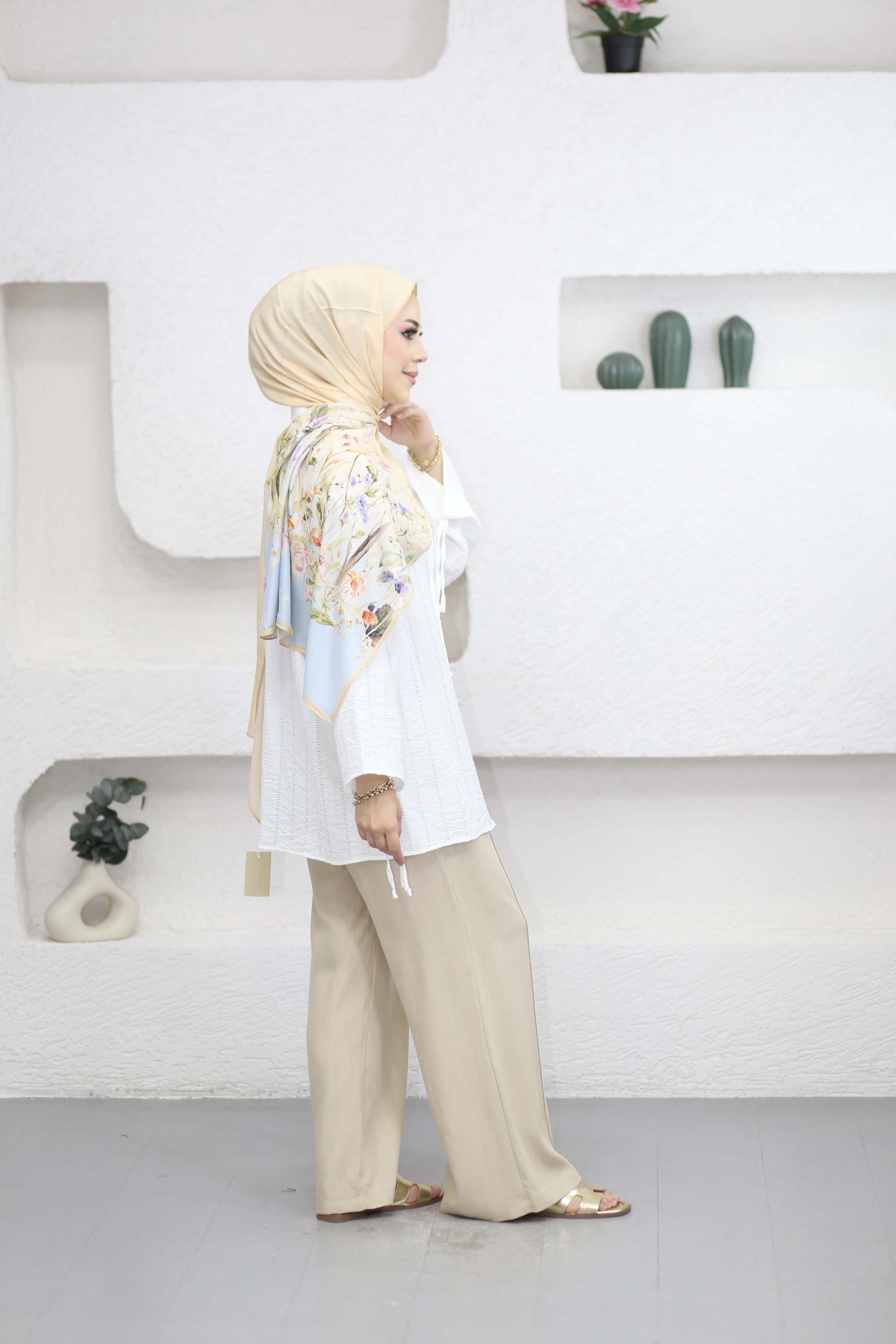 Düğme Bağcıklı Kimono Beyaz 1185