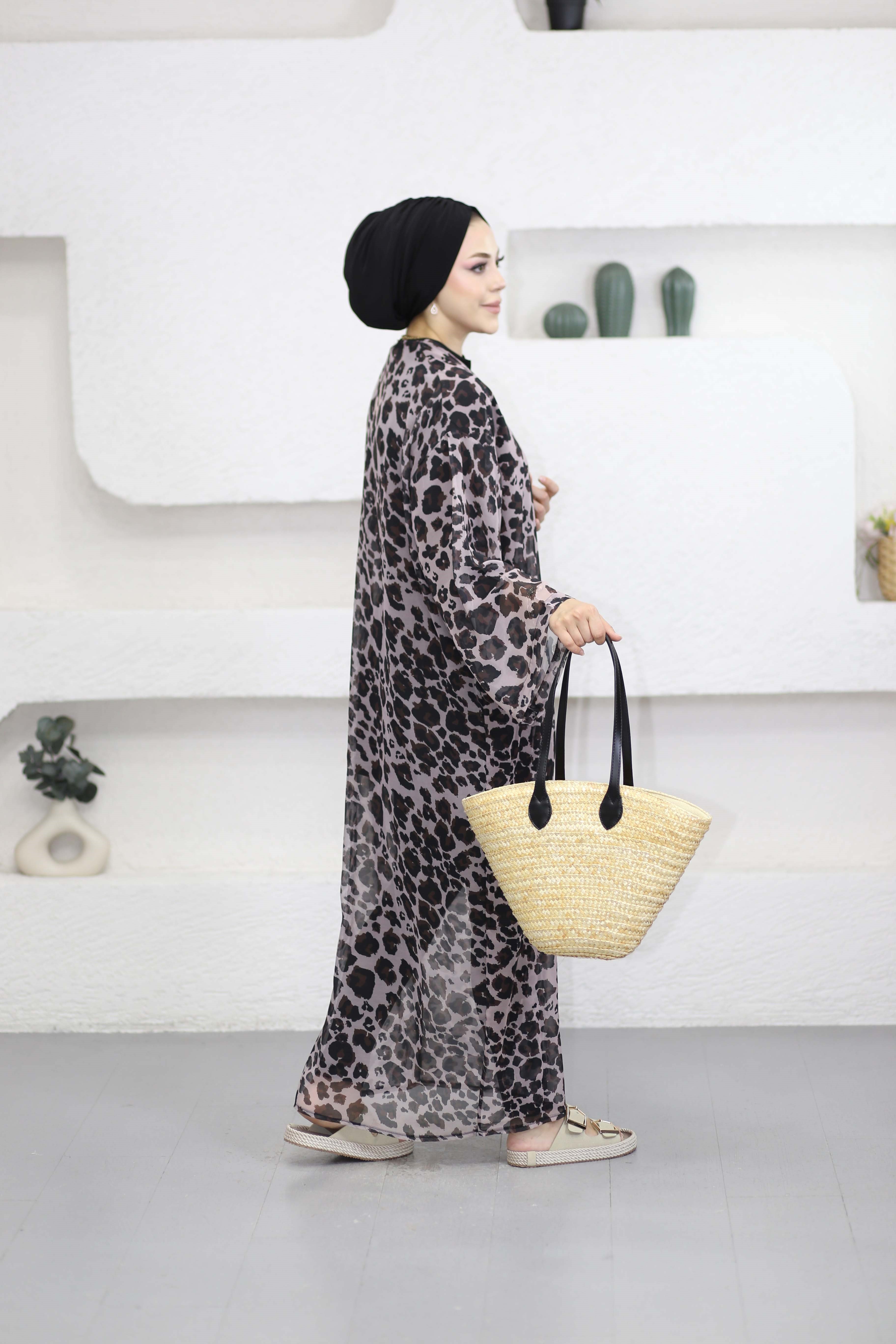 Desenli Kimono Leopar Desen 0002
