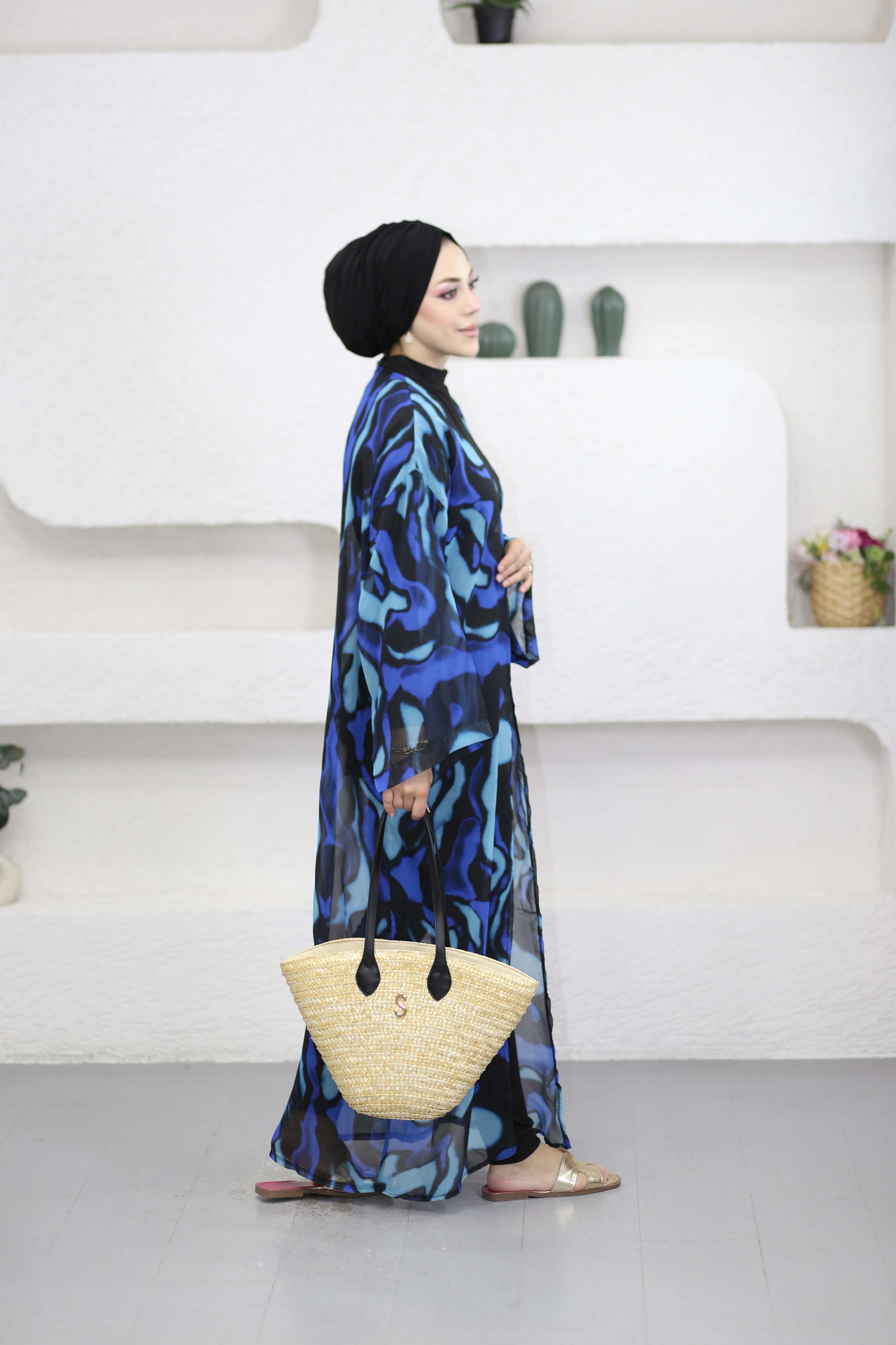Desenli Kimono Saks 0002