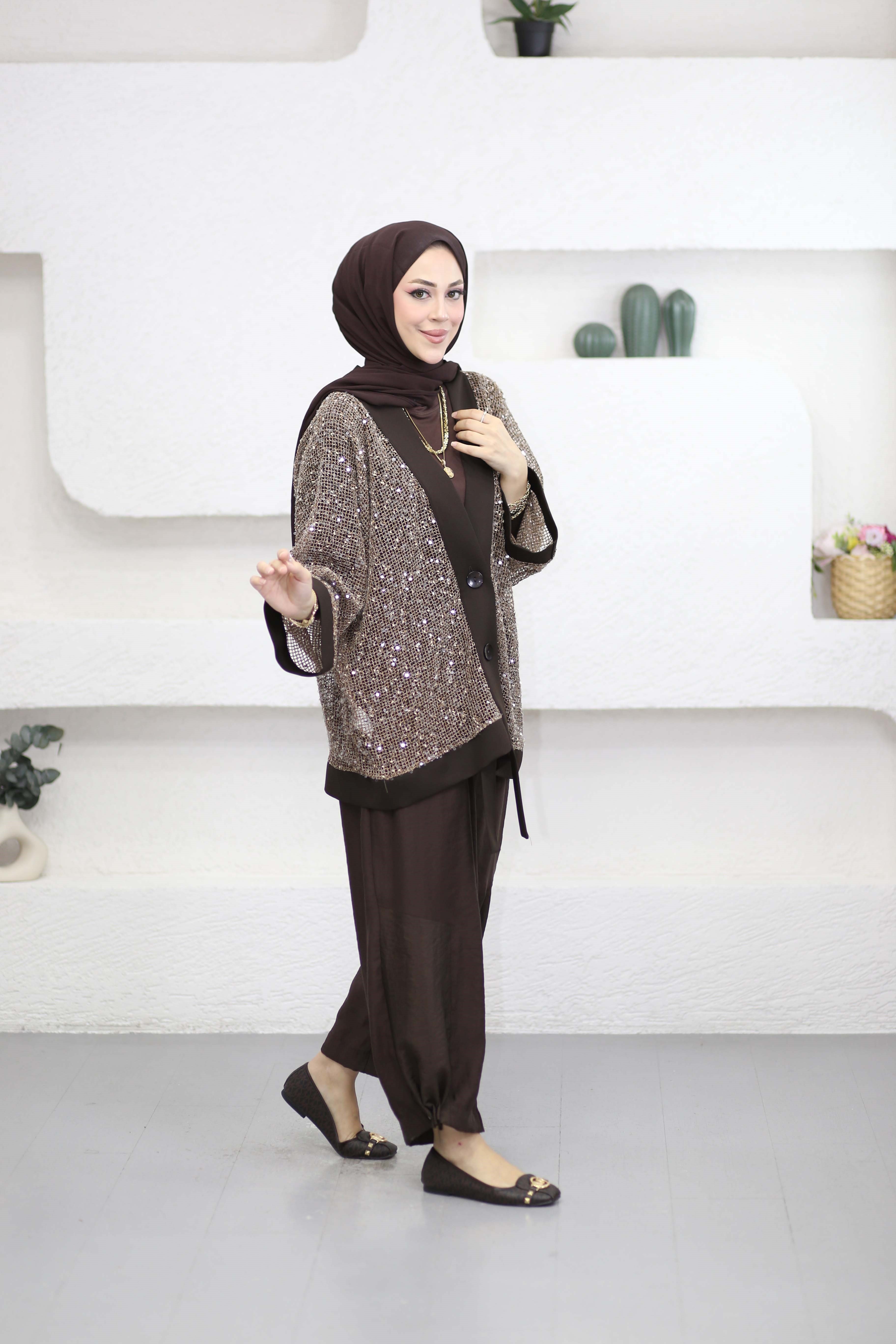 Pulpayet Detaylı Kimono Kahverengi 1295