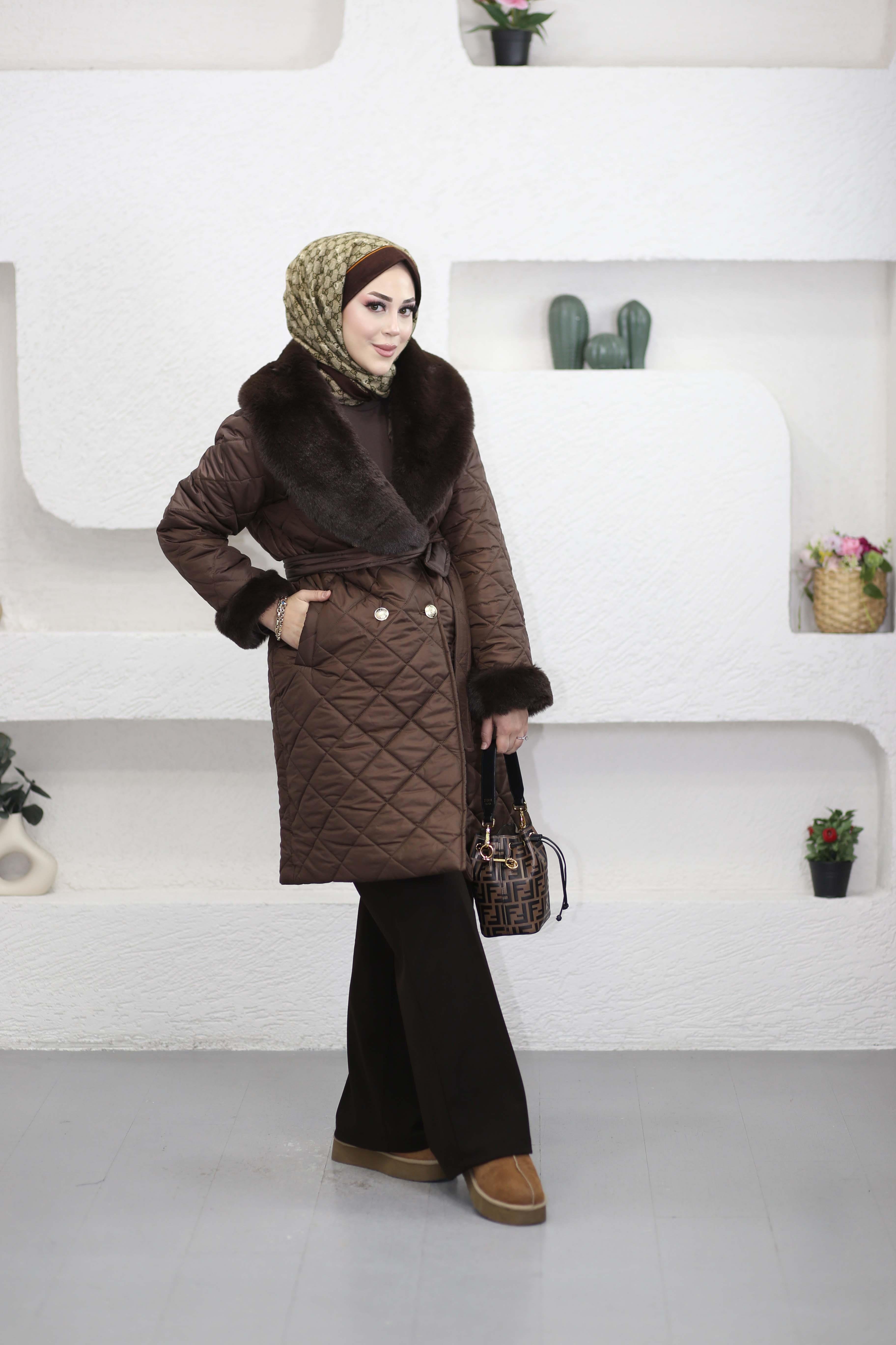 Kürklü Kapitone Mont Kahverengi 7802
