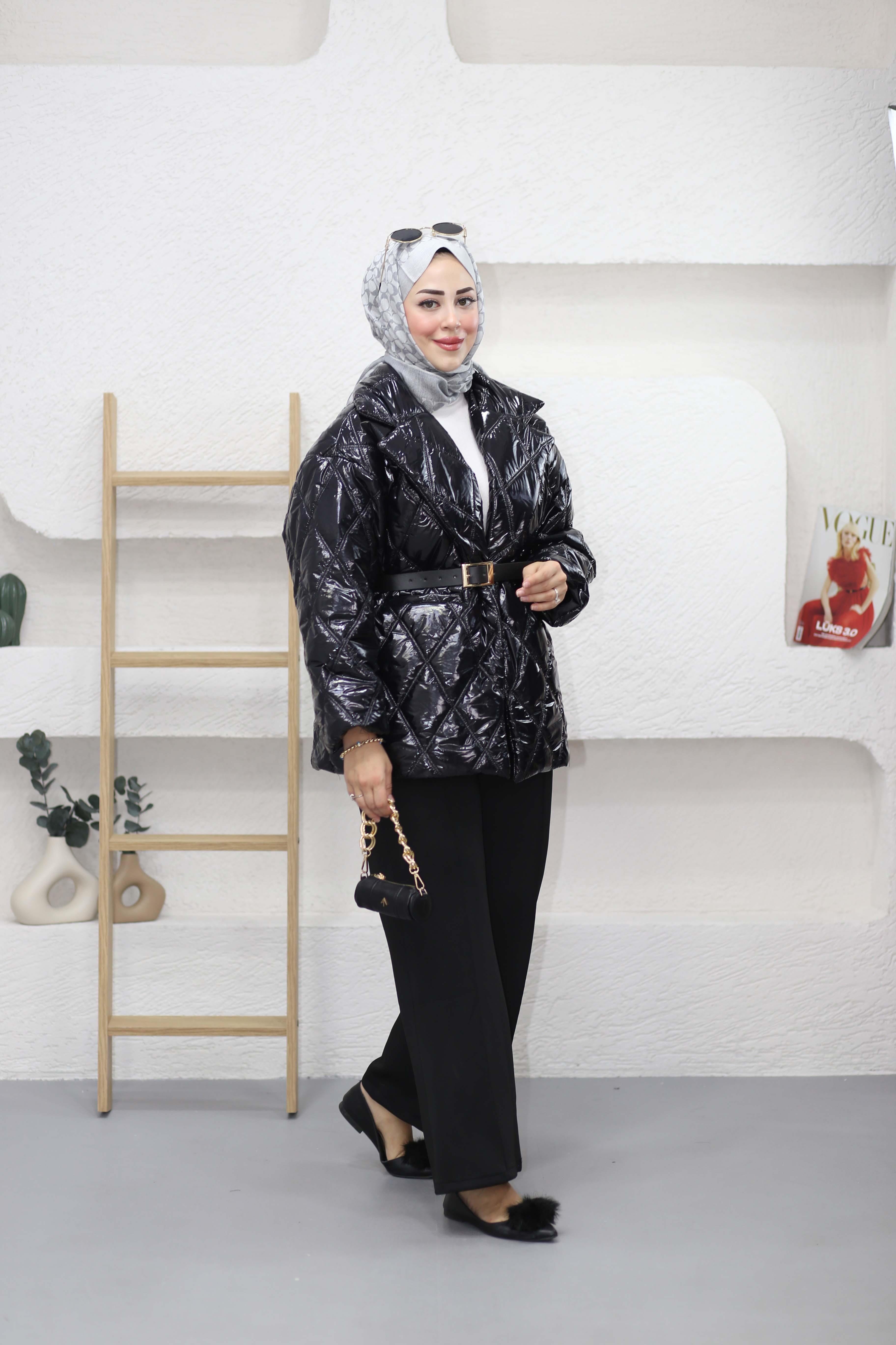 Yakalı Cepli Rugan Mont Siyah 6064