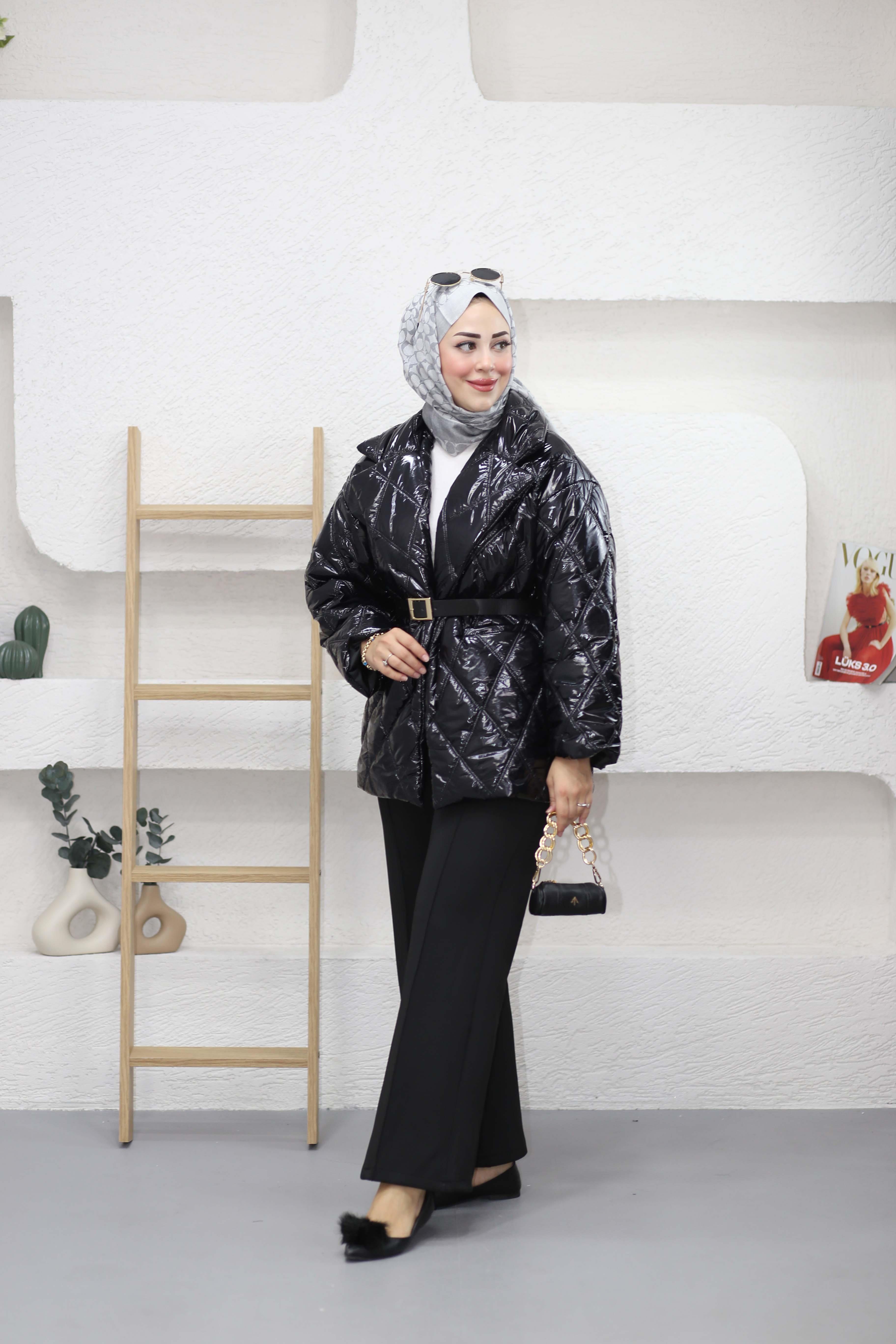 Yakalı Cepli Rugan Mont Siyah 6064