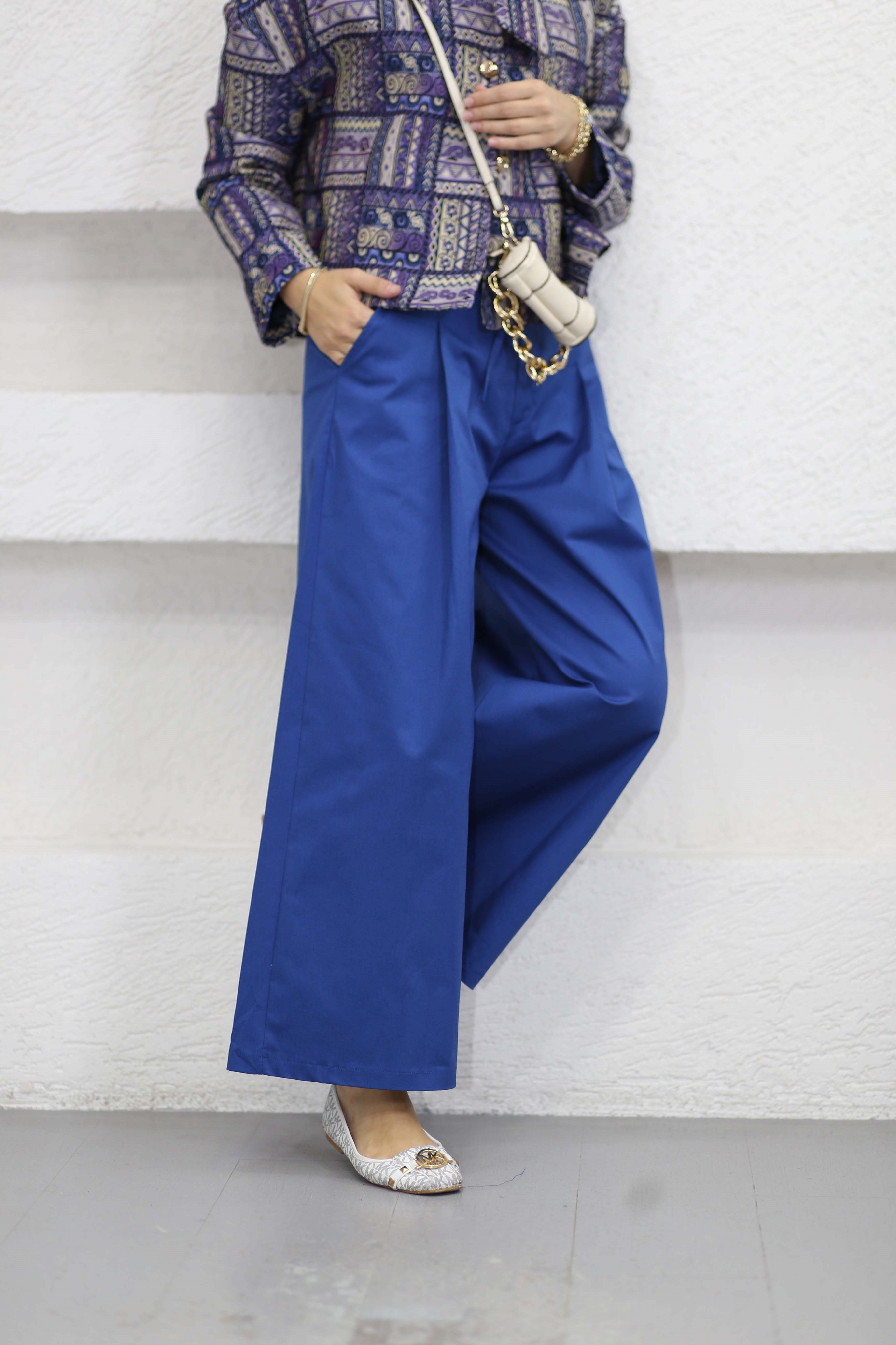 Geniş Paça Gabardin Pantolon Saks 8766