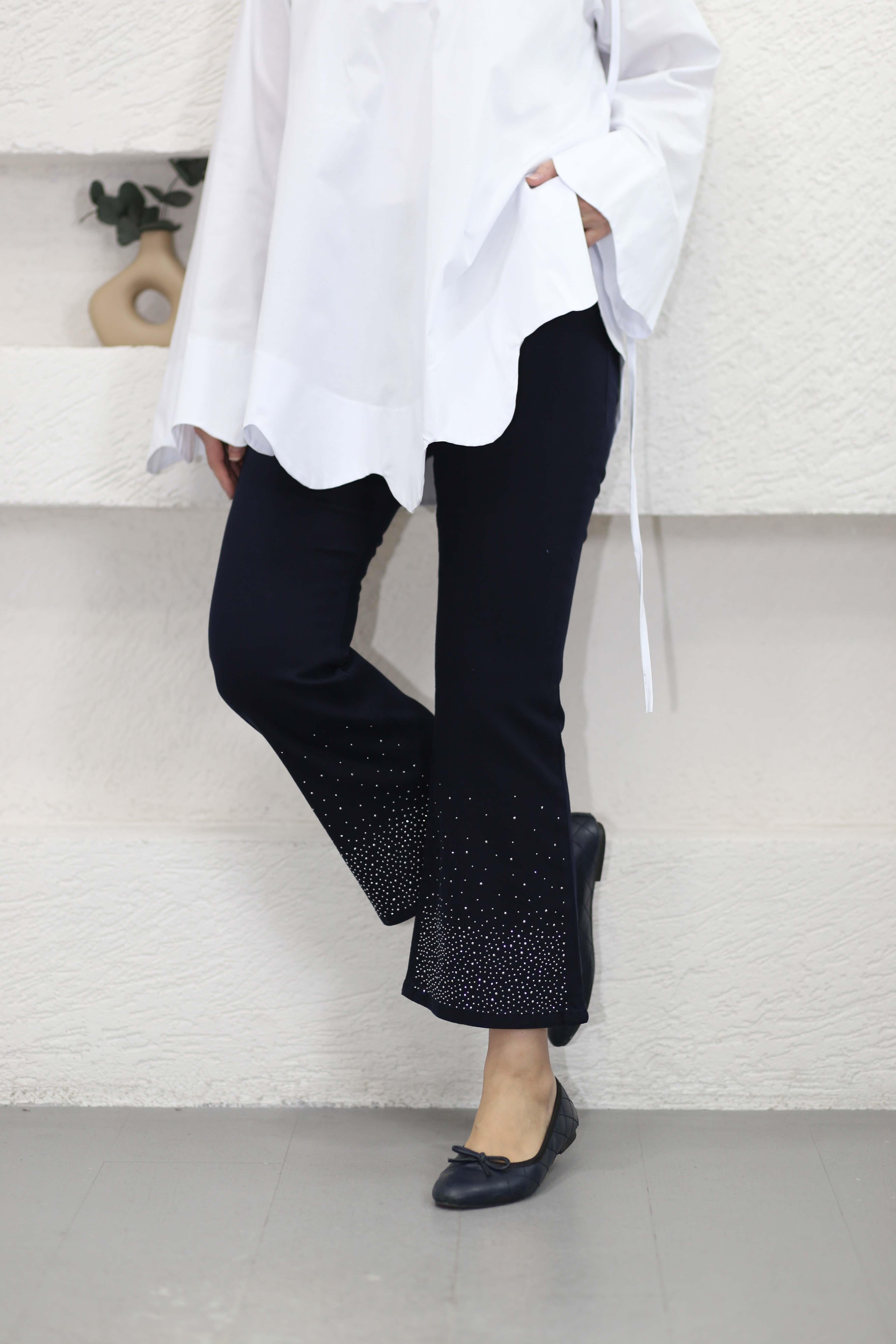 Paçası Taşlı İspanyol Pantolon Lacivert 2802